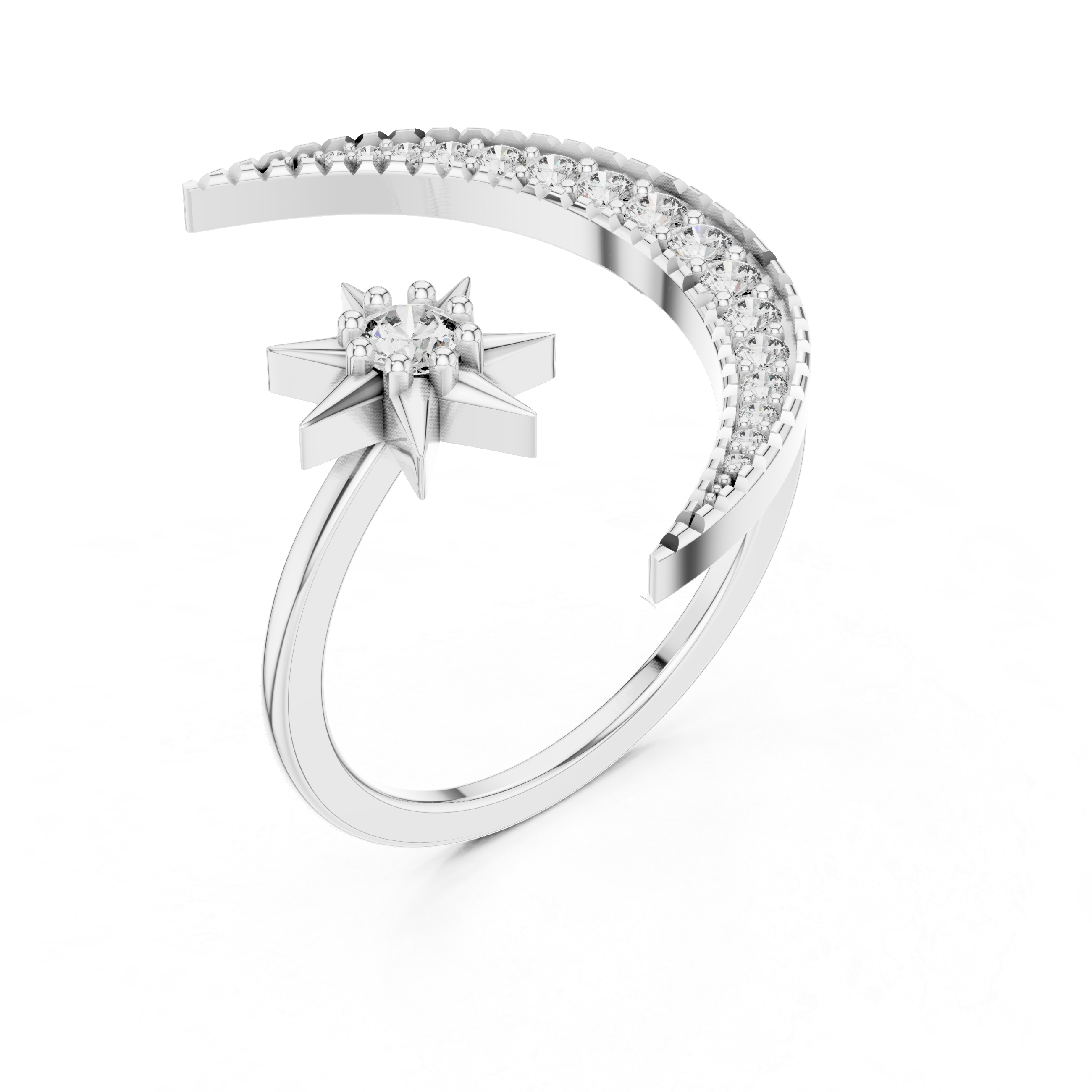 Diamond Crescent Moon and Star Ring – Design 12#10016