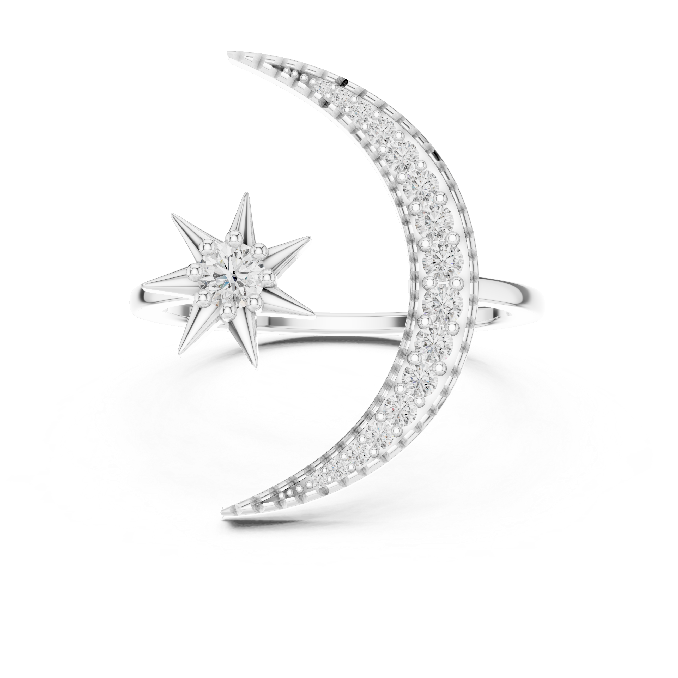 Diamond Crescent Moon and Star Ring – Design 12#10016