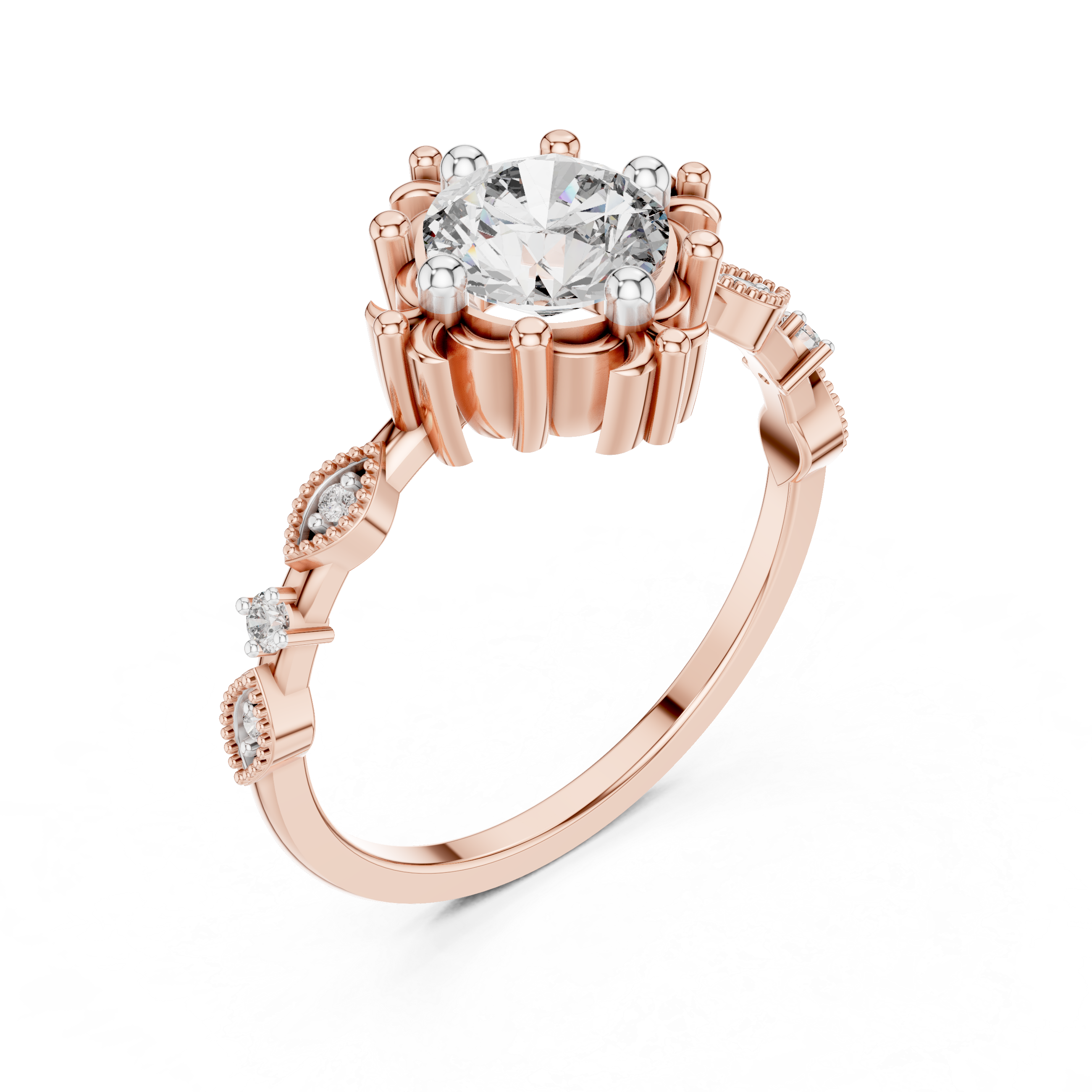 Vintage Floral Round Diamond Engagement Ring – Design 12#10017