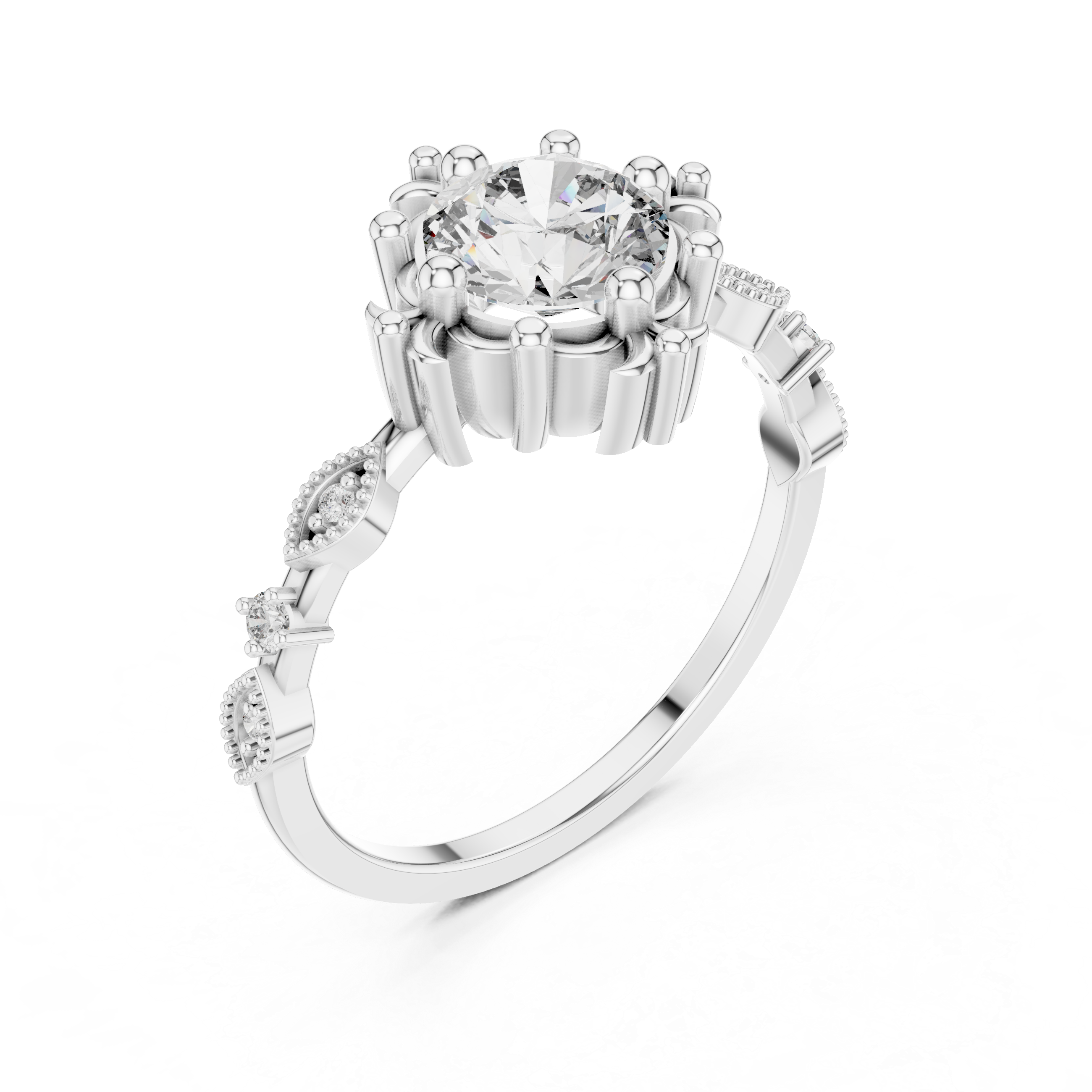 Vintage Floral Round Diamond Engagement Ring – Design 12#10017