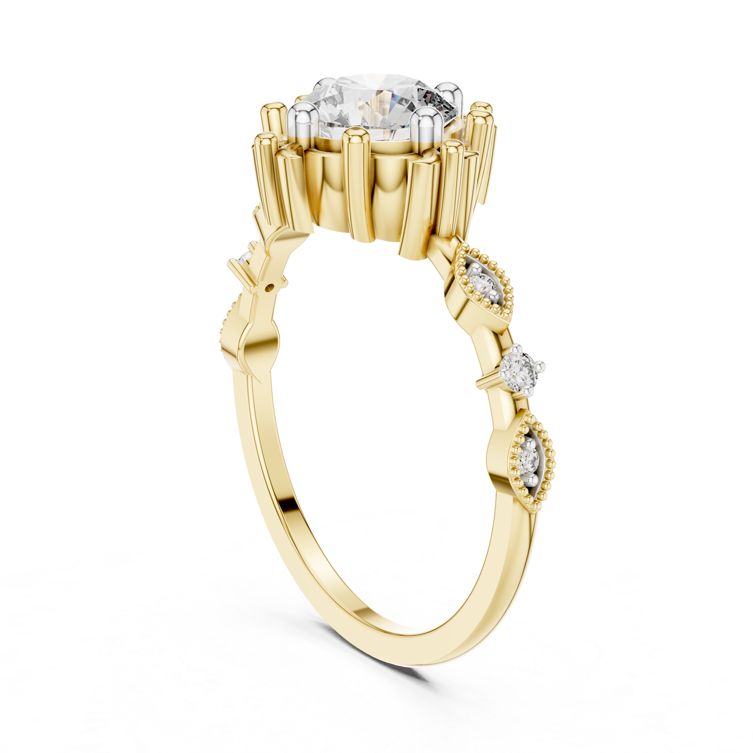 Vintage Floral Round Diamond Engagement Ring – Design 12#10017