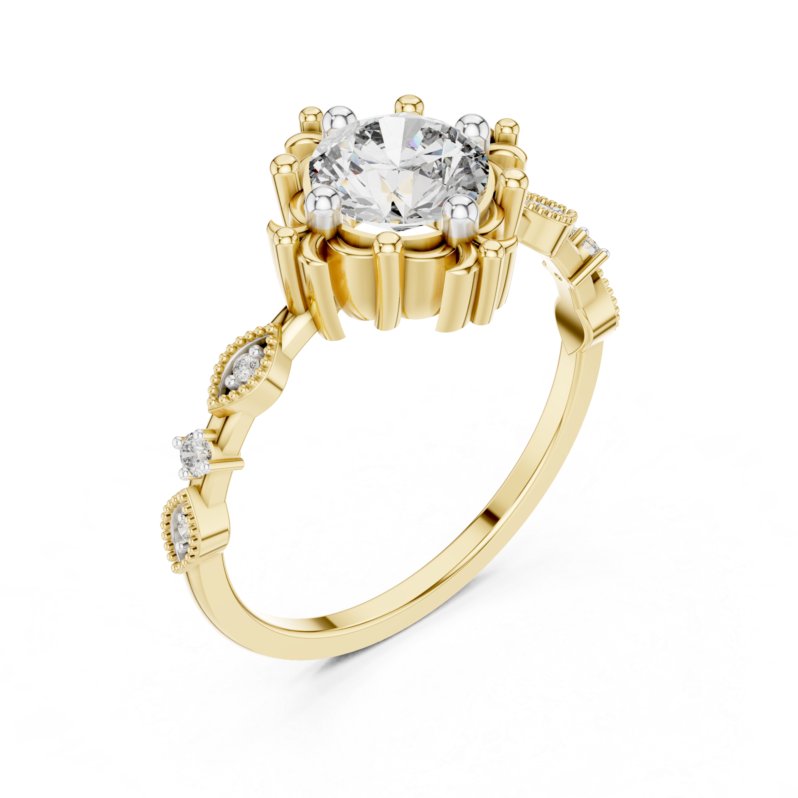 Vintage Floral Round Diamond Engagement Ring – Design 12#10017