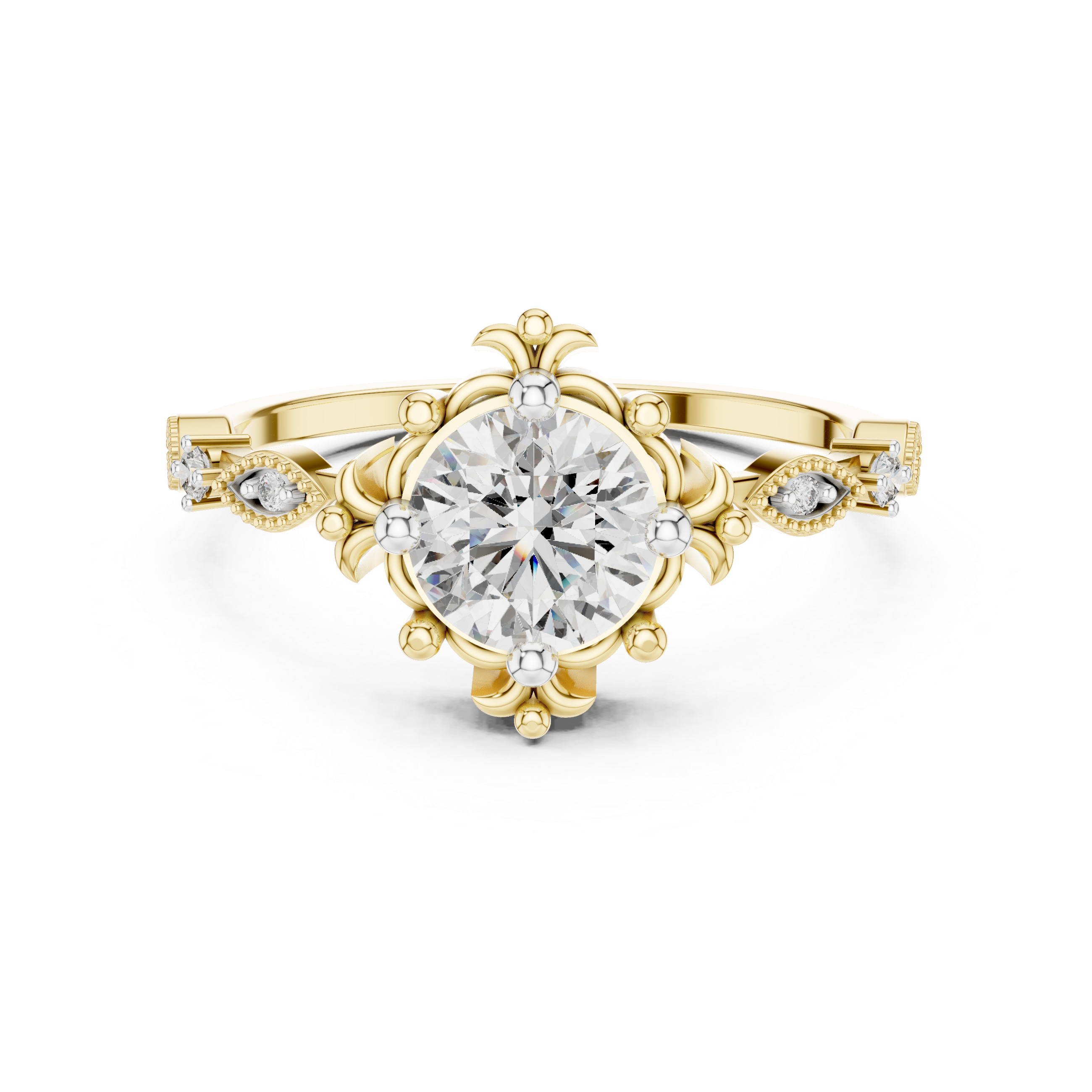 Vintage Floral Round Diamond Engagement Ring – Design 12#10017