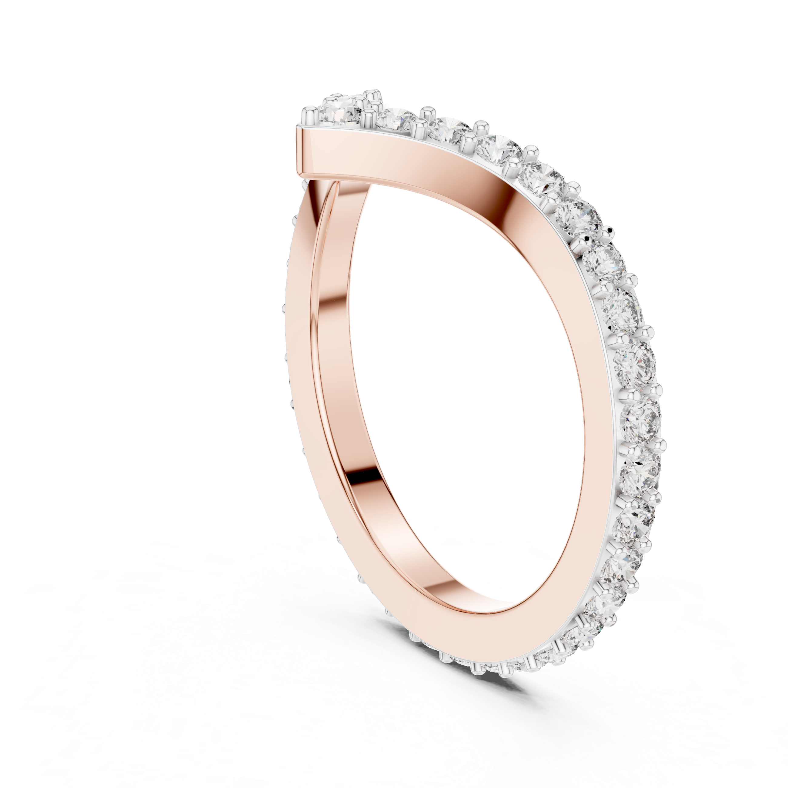 Curved V-Shaped Diamond Wedding Band – Design 12#10018