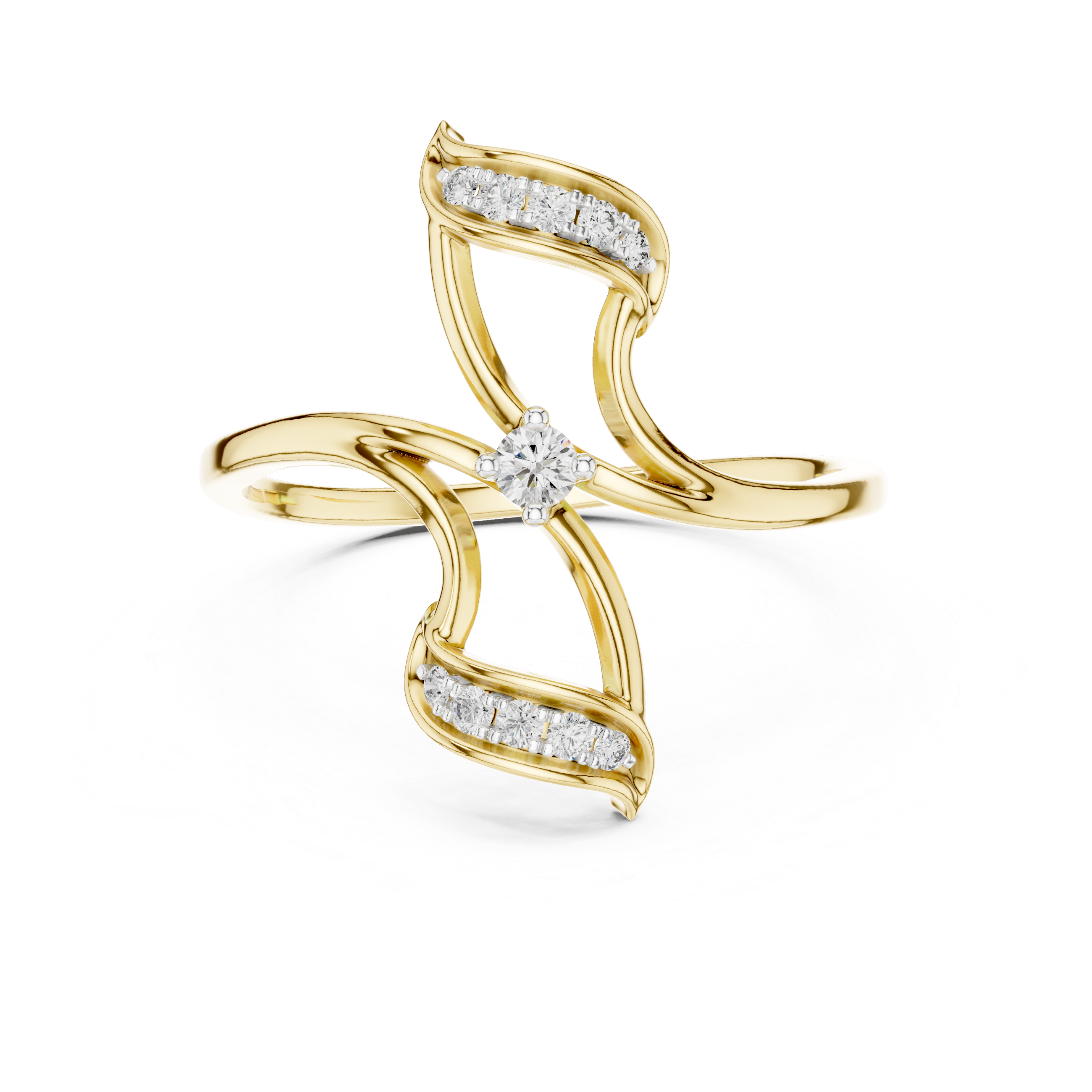 Diamond Ribbon Leaf Ring – Design 12#10040