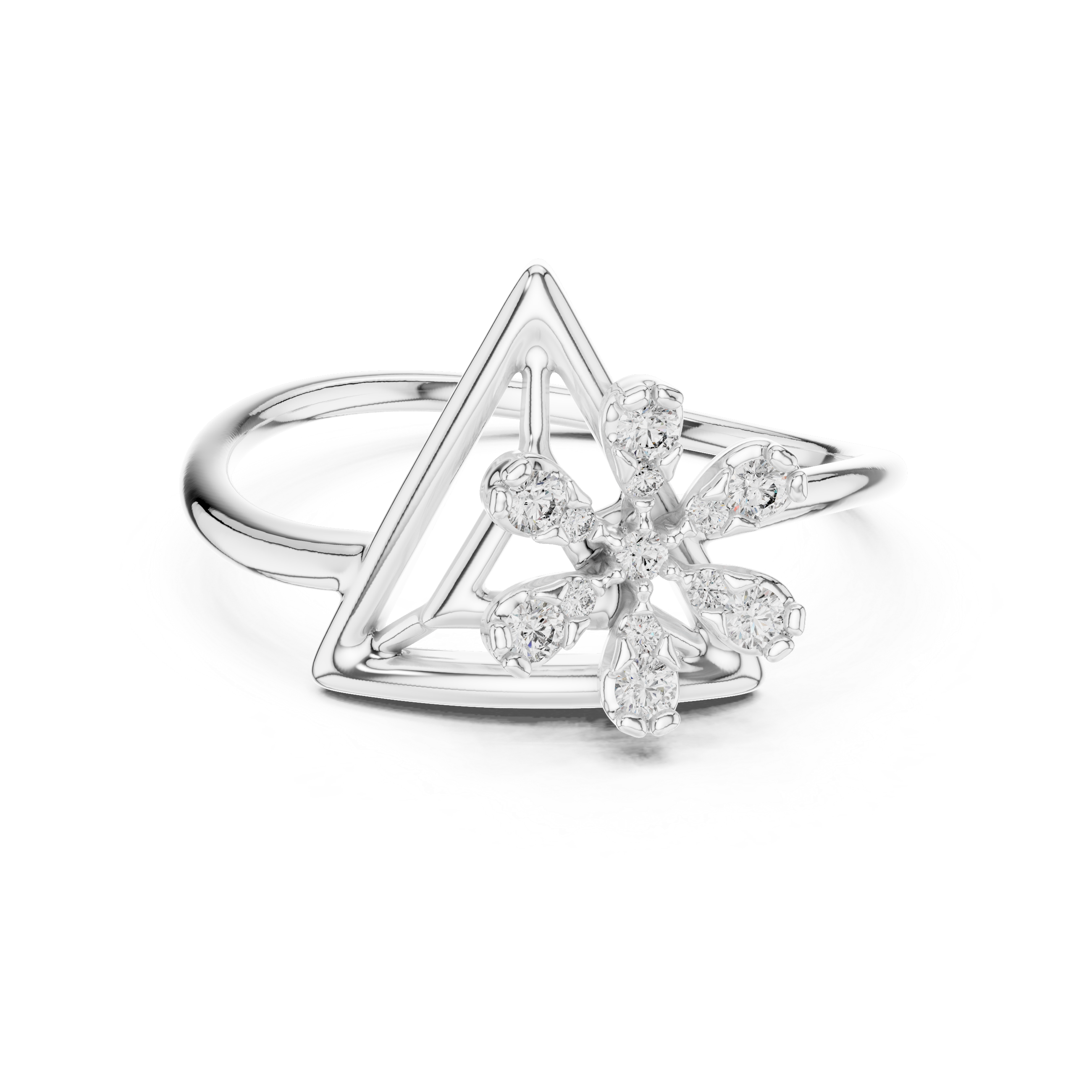 Diamond Triangle Flower Ring – Design 12#10044