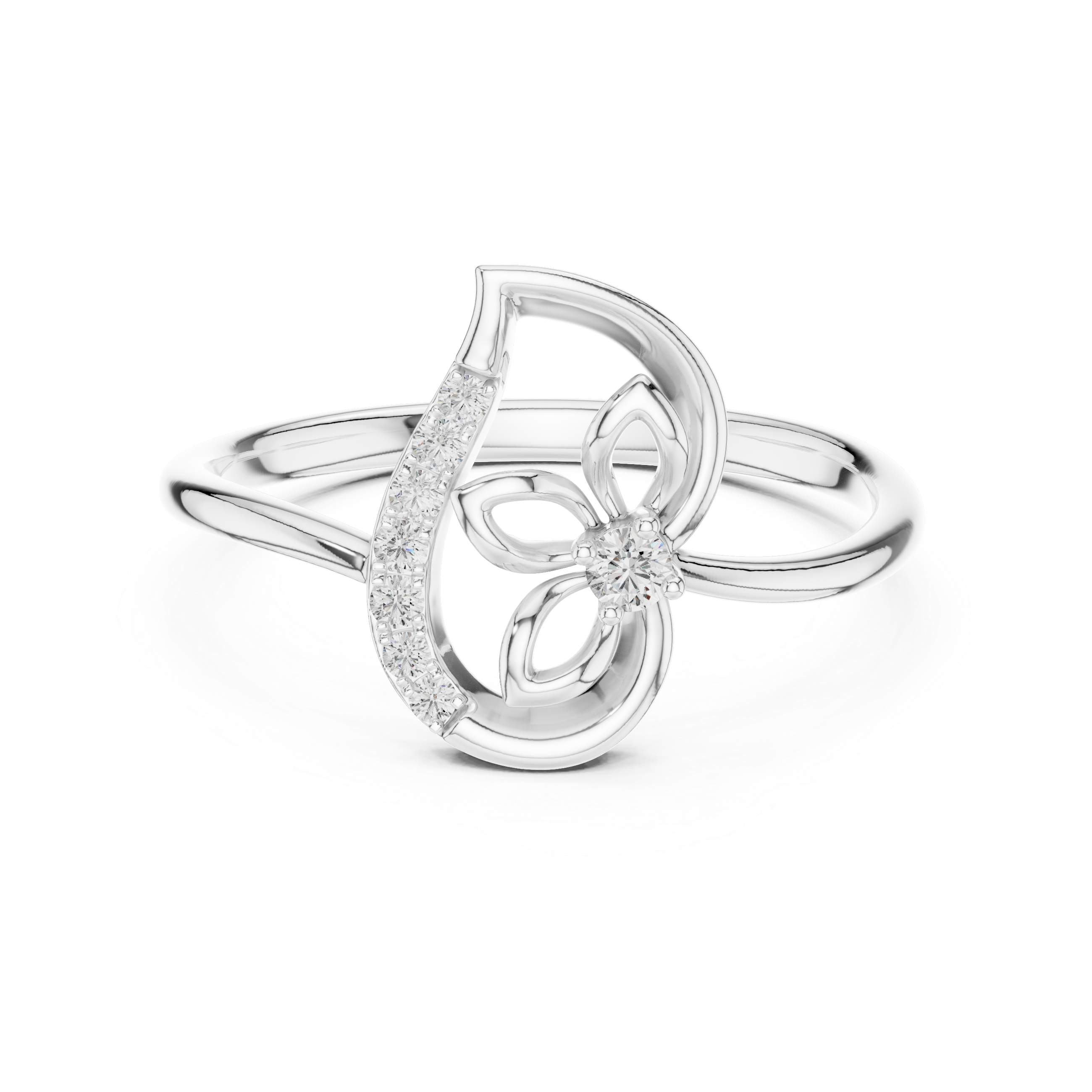 Diamond Paisley Flower Ring – Design 12#10045