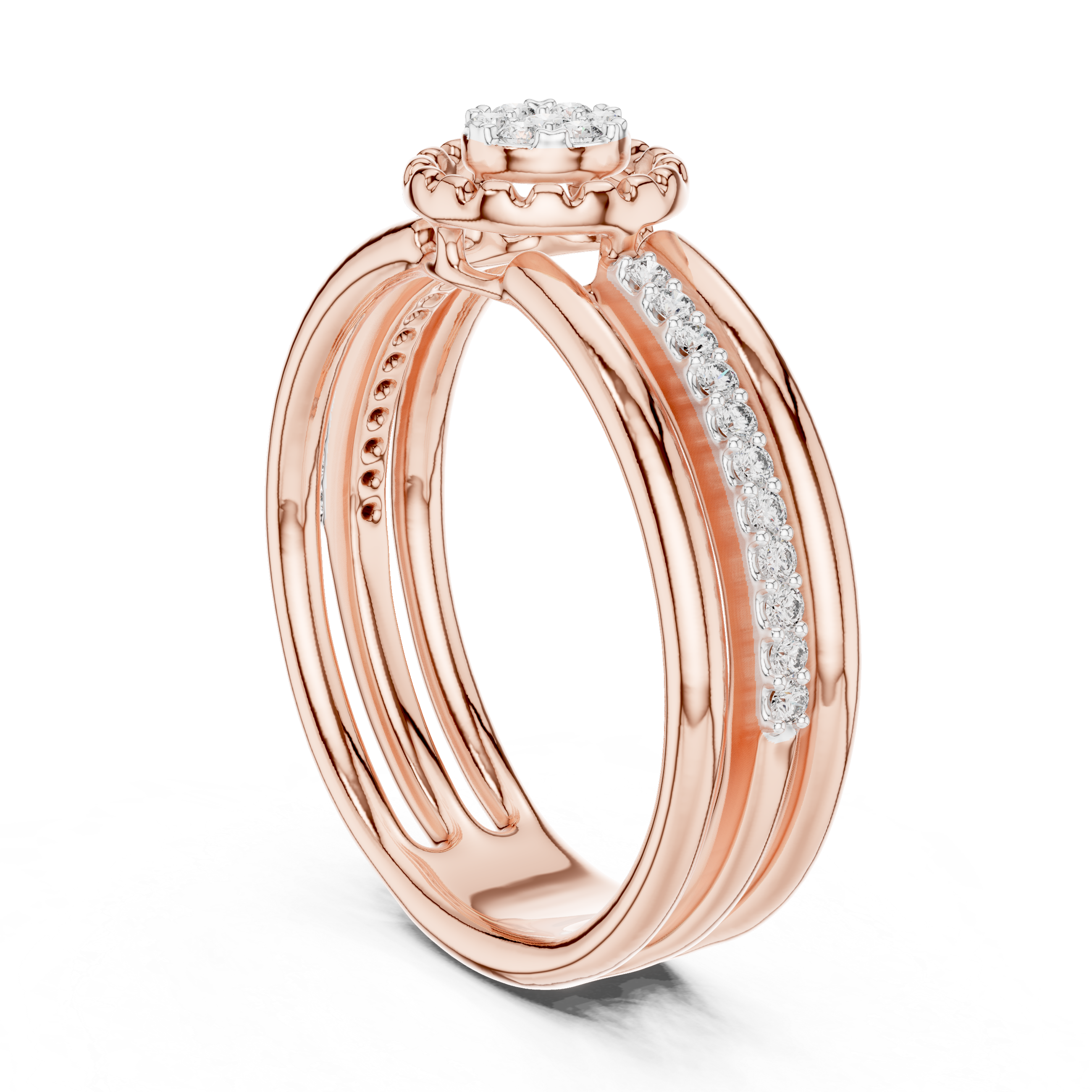 Diamond Triple Band Halo Ring – Design 12#10060