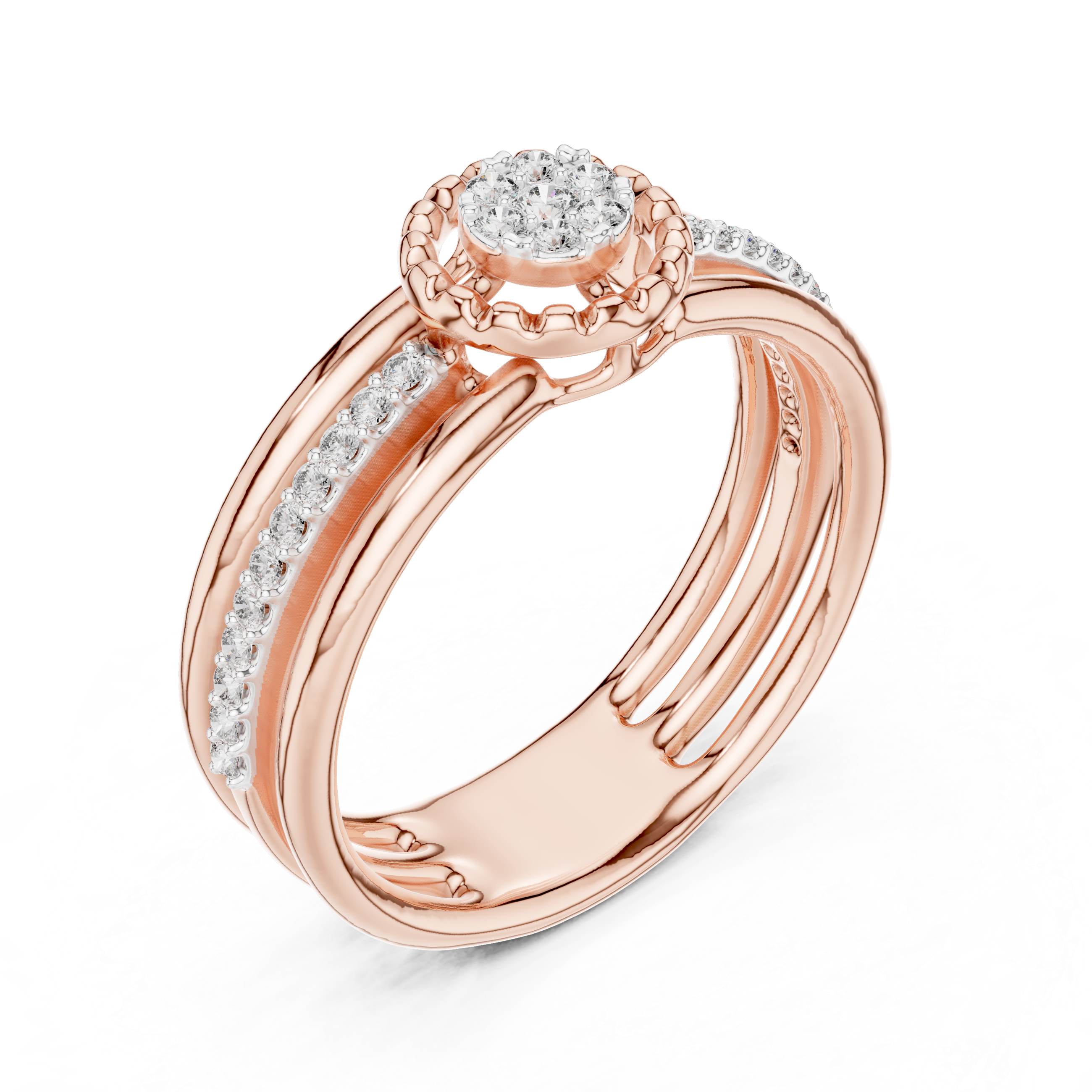 Diamond Triple Band Halo Ring – Design 12#10060