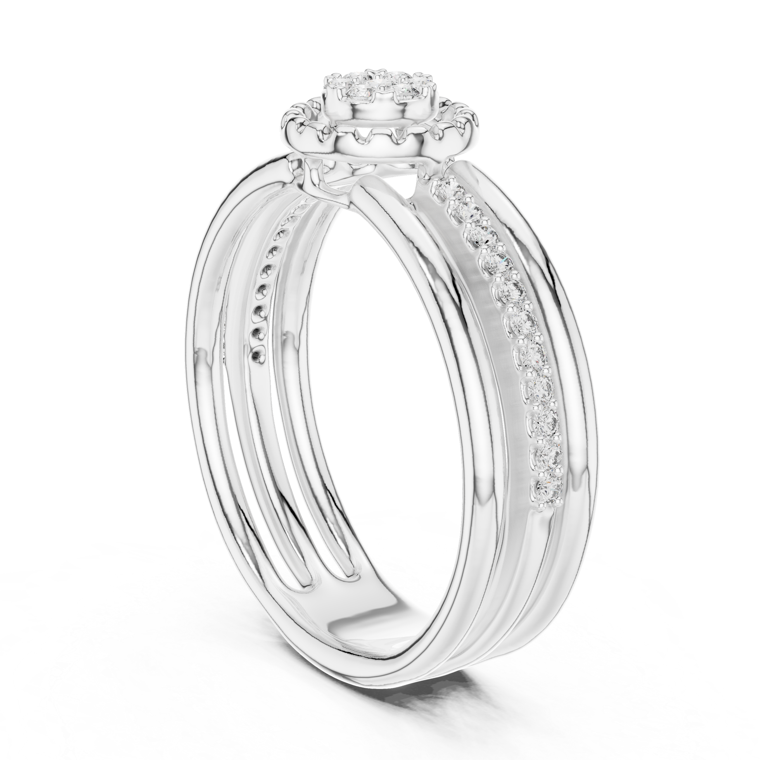 Diamond Triple Band Halo Ring – Design 12#10060
