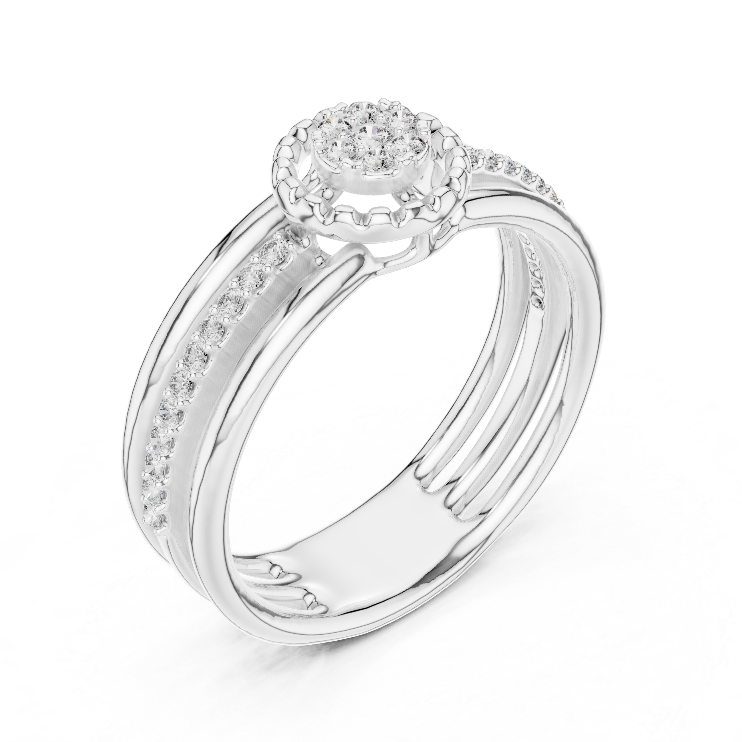 Diamond Triple Band Halo Ring – Design 12#10060