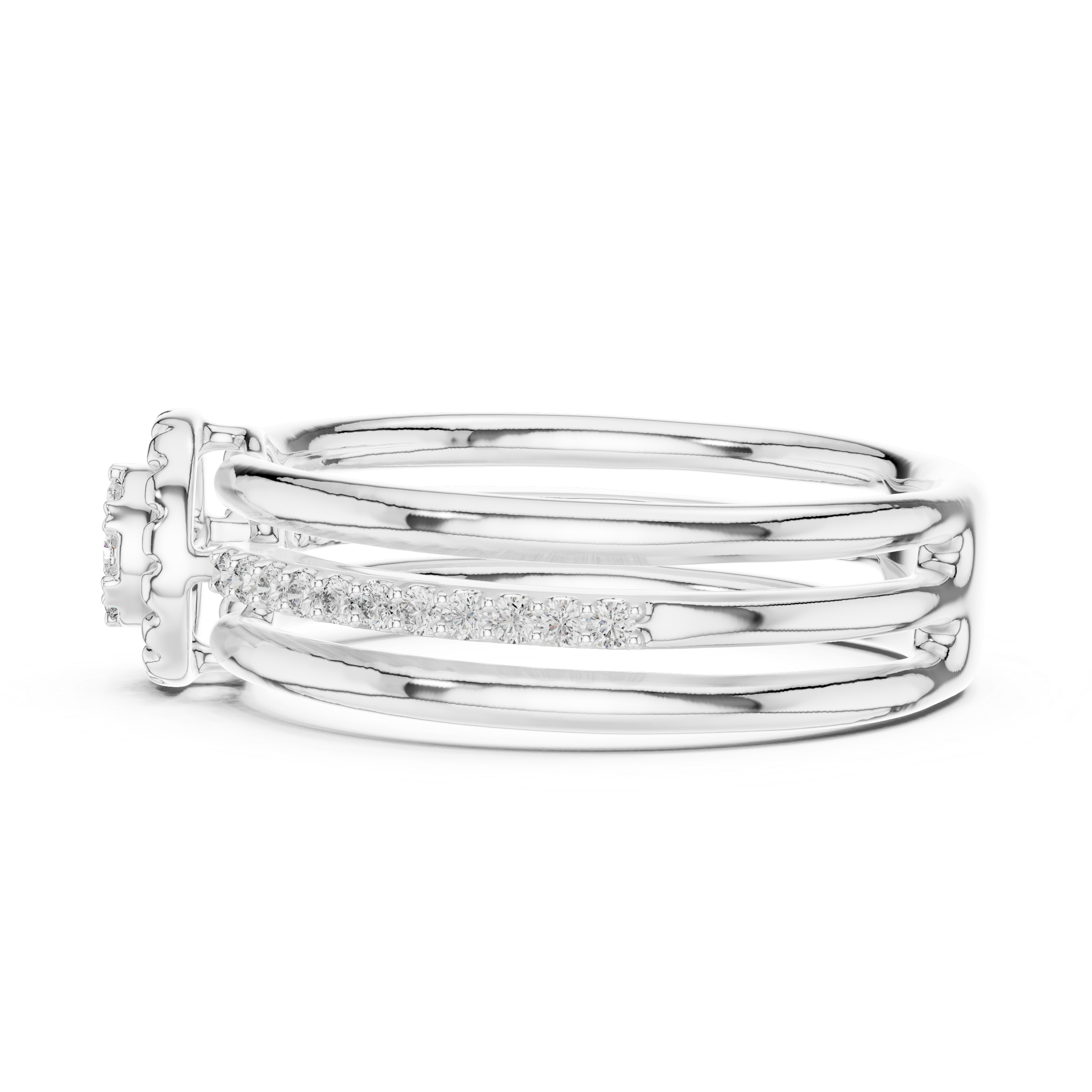 Diamond Triple Band Halo Ring – Design 12#10060