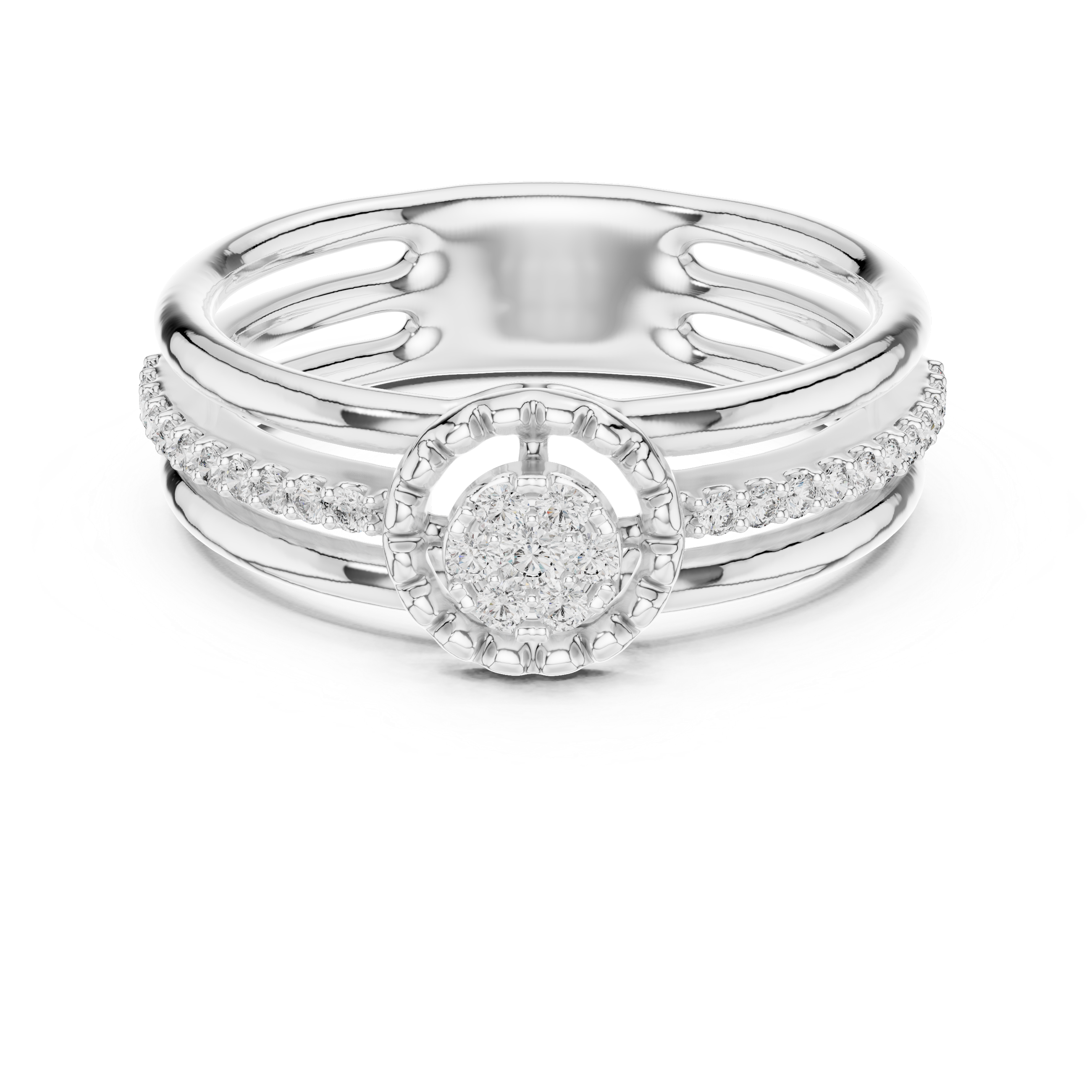 Diamond Triple Band Halo Ring – Design 12#10060