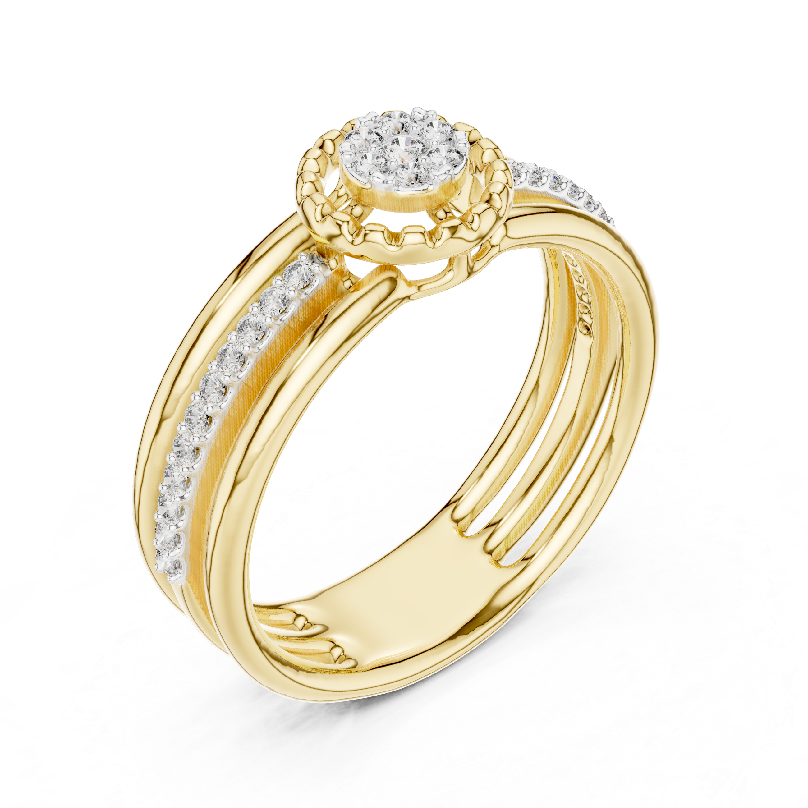 Diamond Triple Band Halo Ring – Design 12#10060