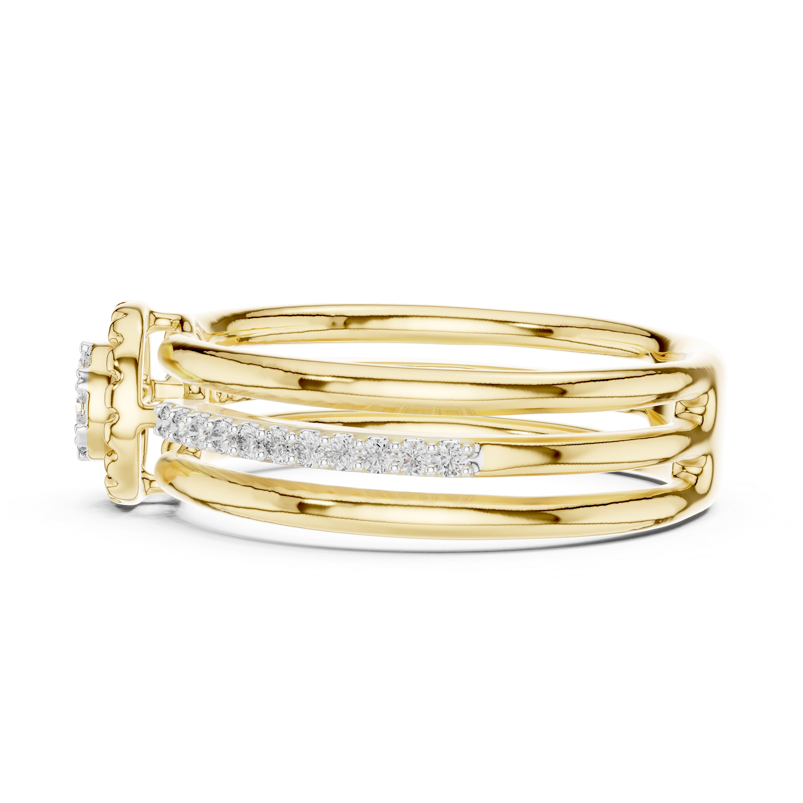 Diamond Triple Band Halo Ring – Design 12#10060