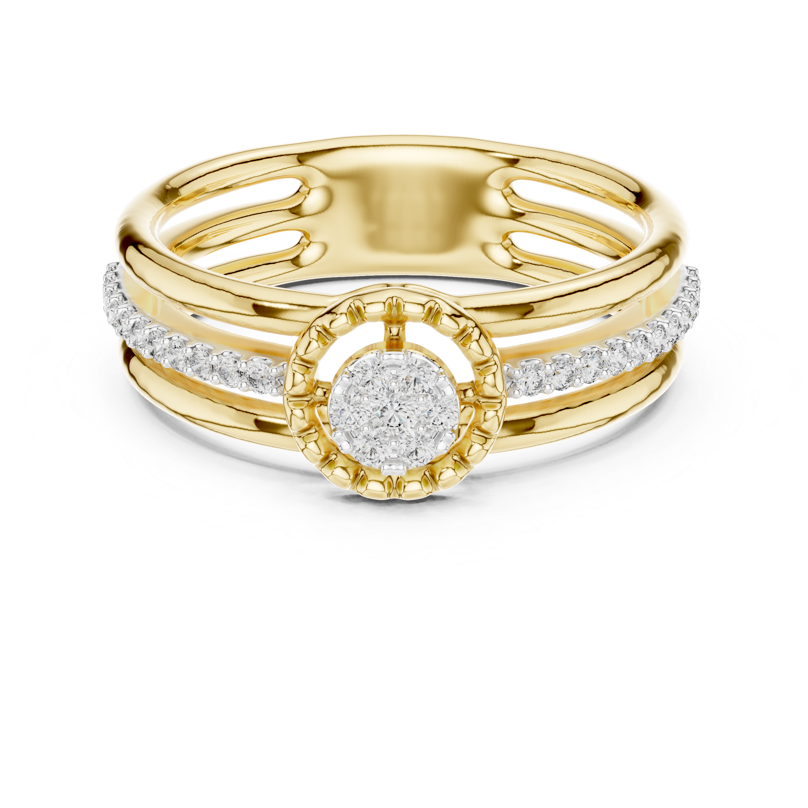 Diamond Triple Band Halo Ring – Design 12#10060