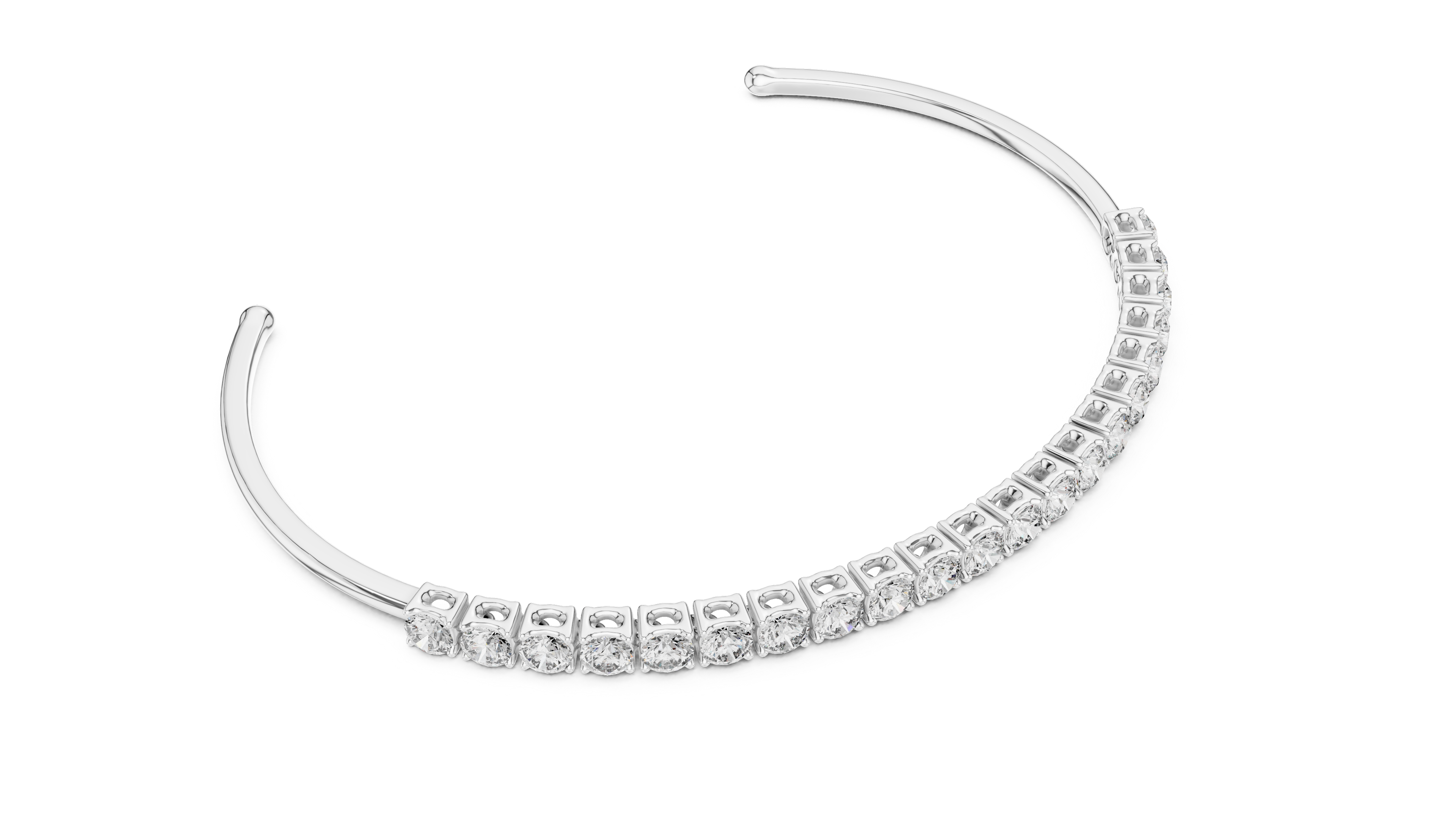 Round Lab-Grown Diamond Half-Tennis Cuff Bracelet