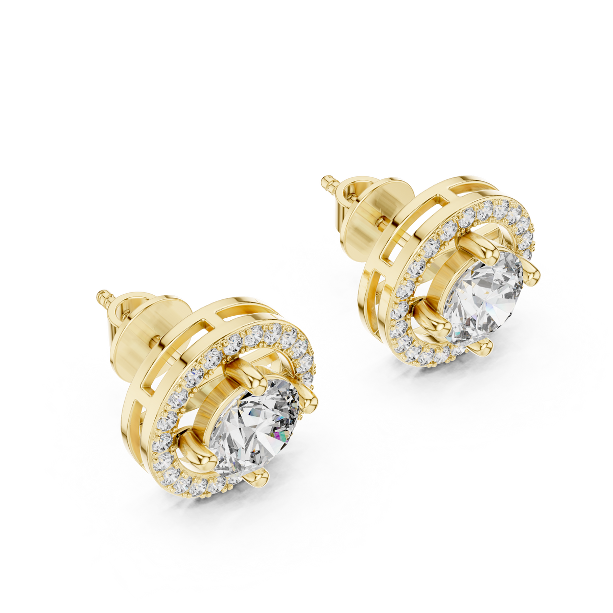 Round Diamond Halo Stud Earrings – Design ER-0008