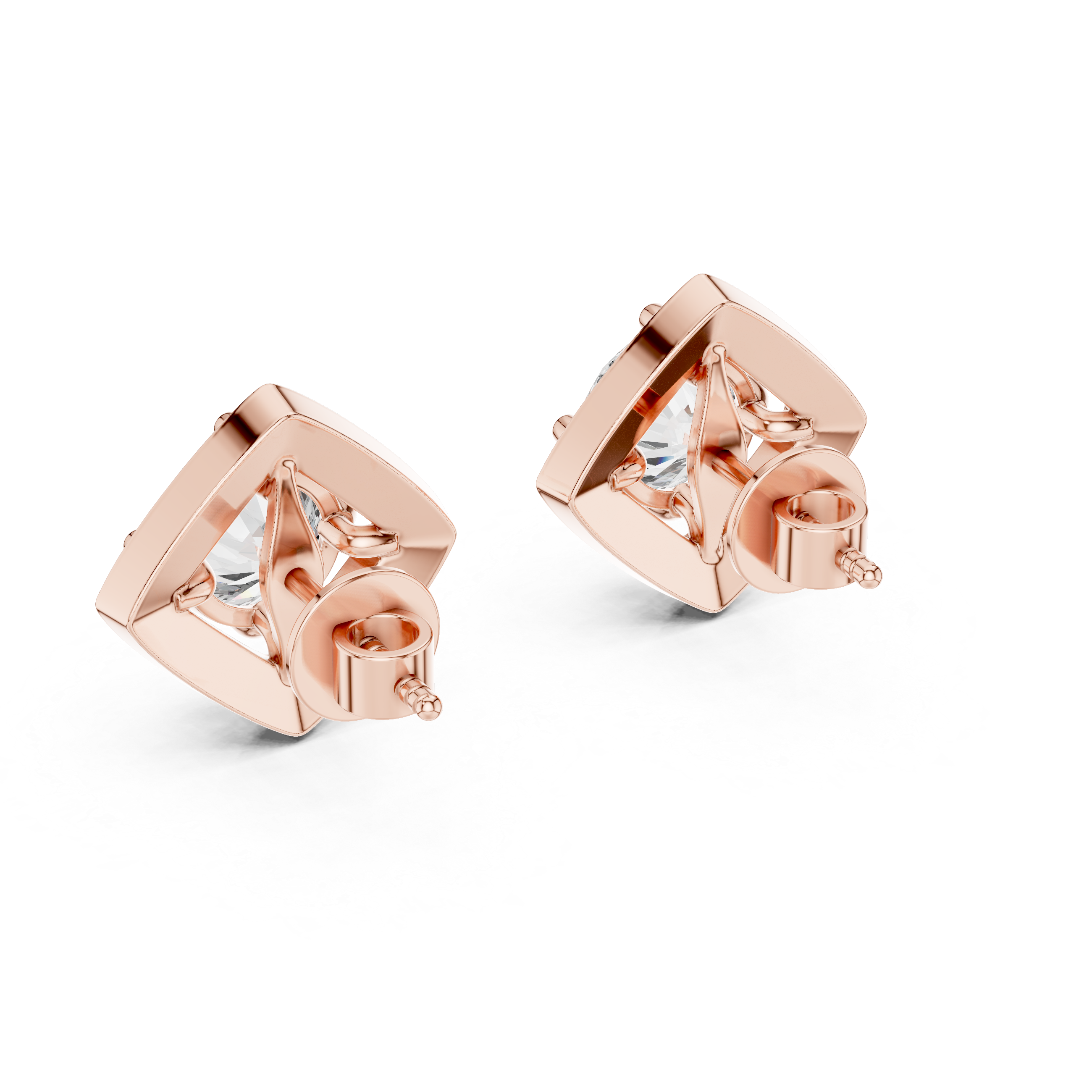 Emerald-Cut Geometric Halo Lab-Grown Diamond Stud Earrings
