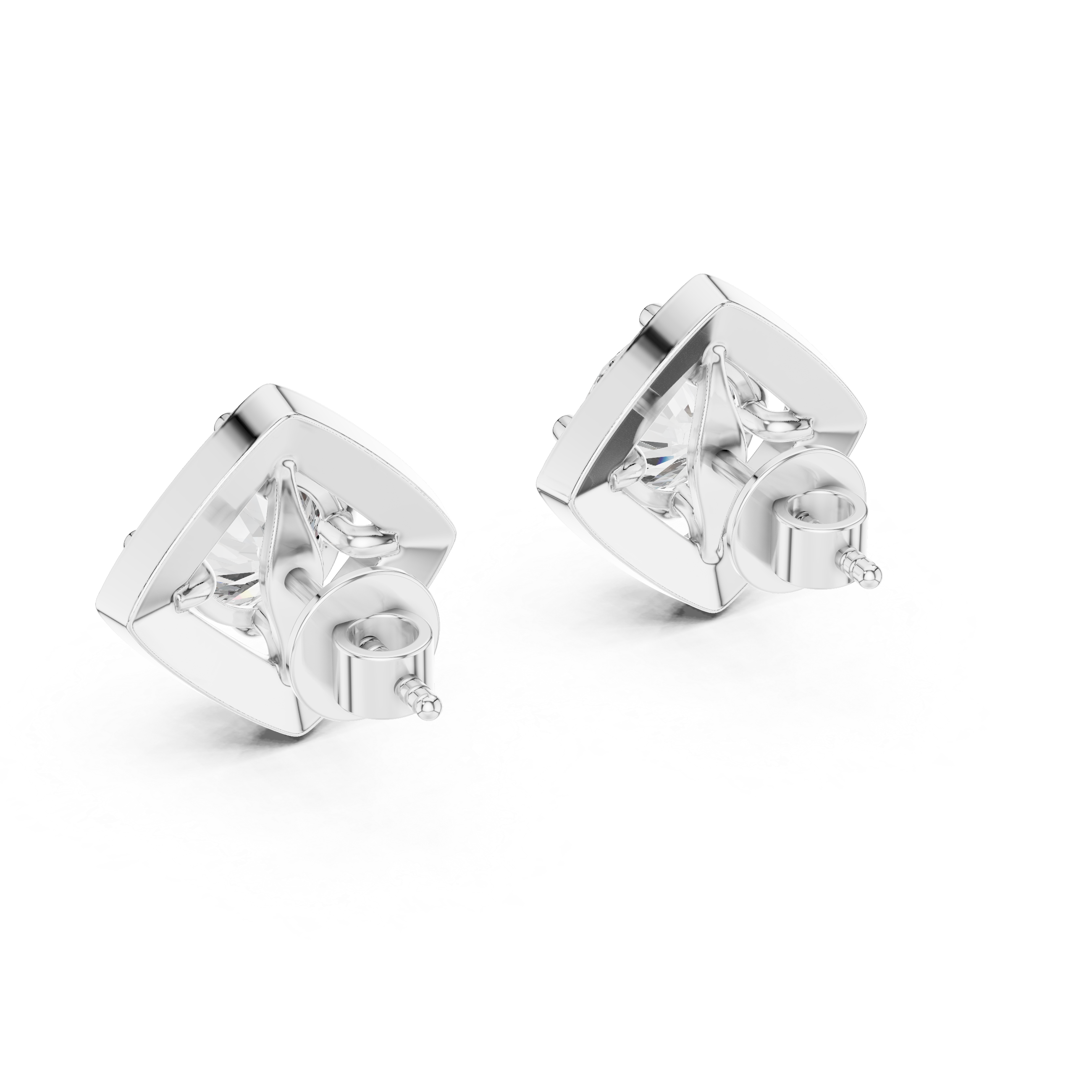 Emerald-Cut Geometric Halo Lab-Grown Diamond Stud Earrings