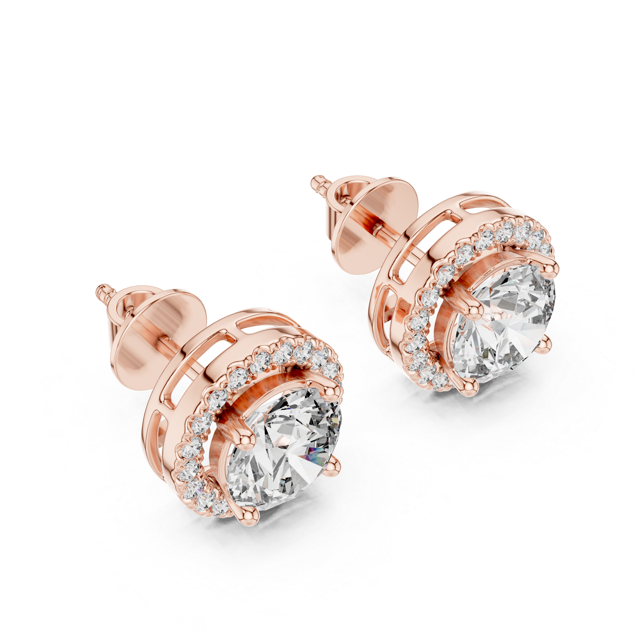 Emerald-Cut Floral Halo Lab-Grown Diamond Stud Earrings