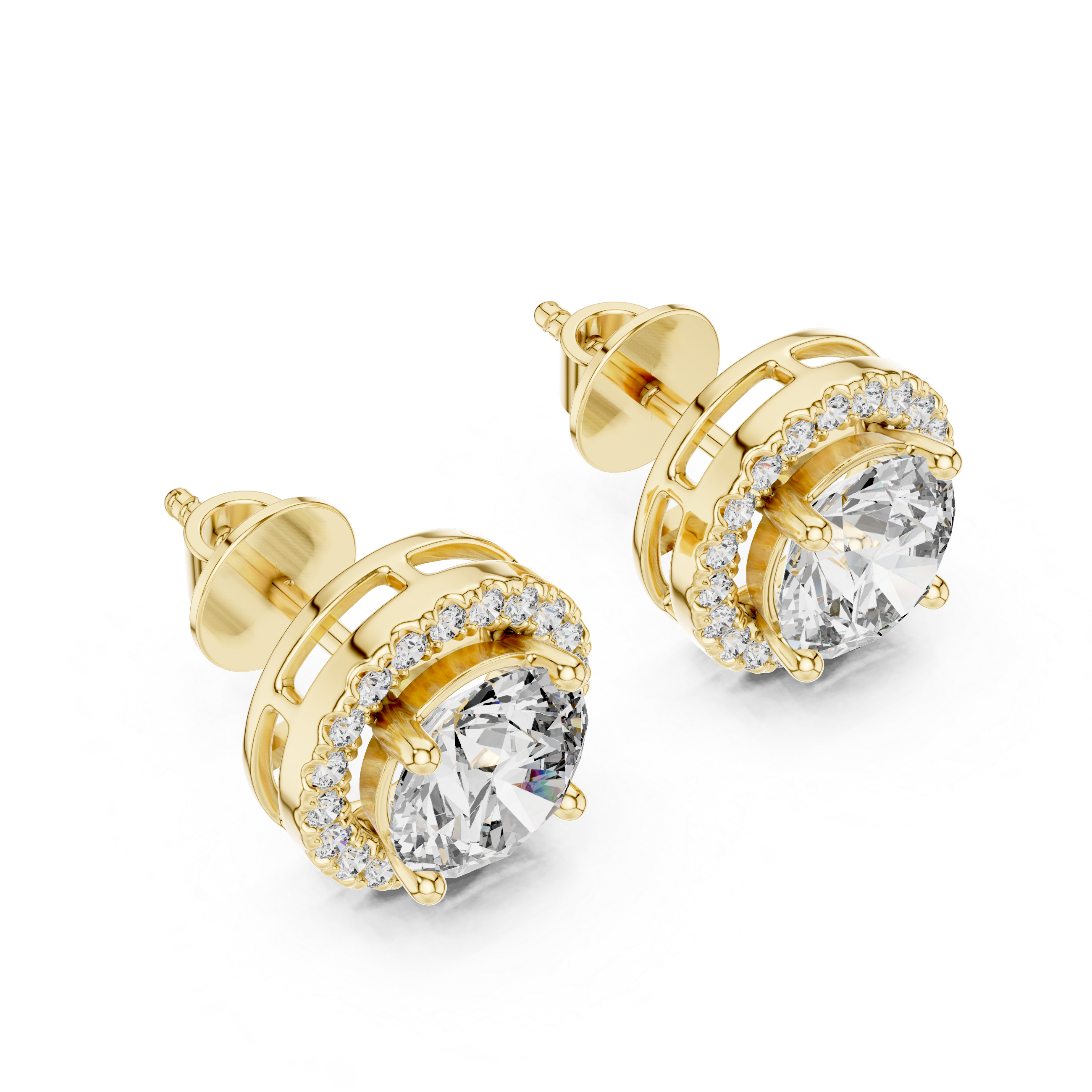 Emerald-Cut Floral Halo Lab-Grown Diamond Stud Earrings