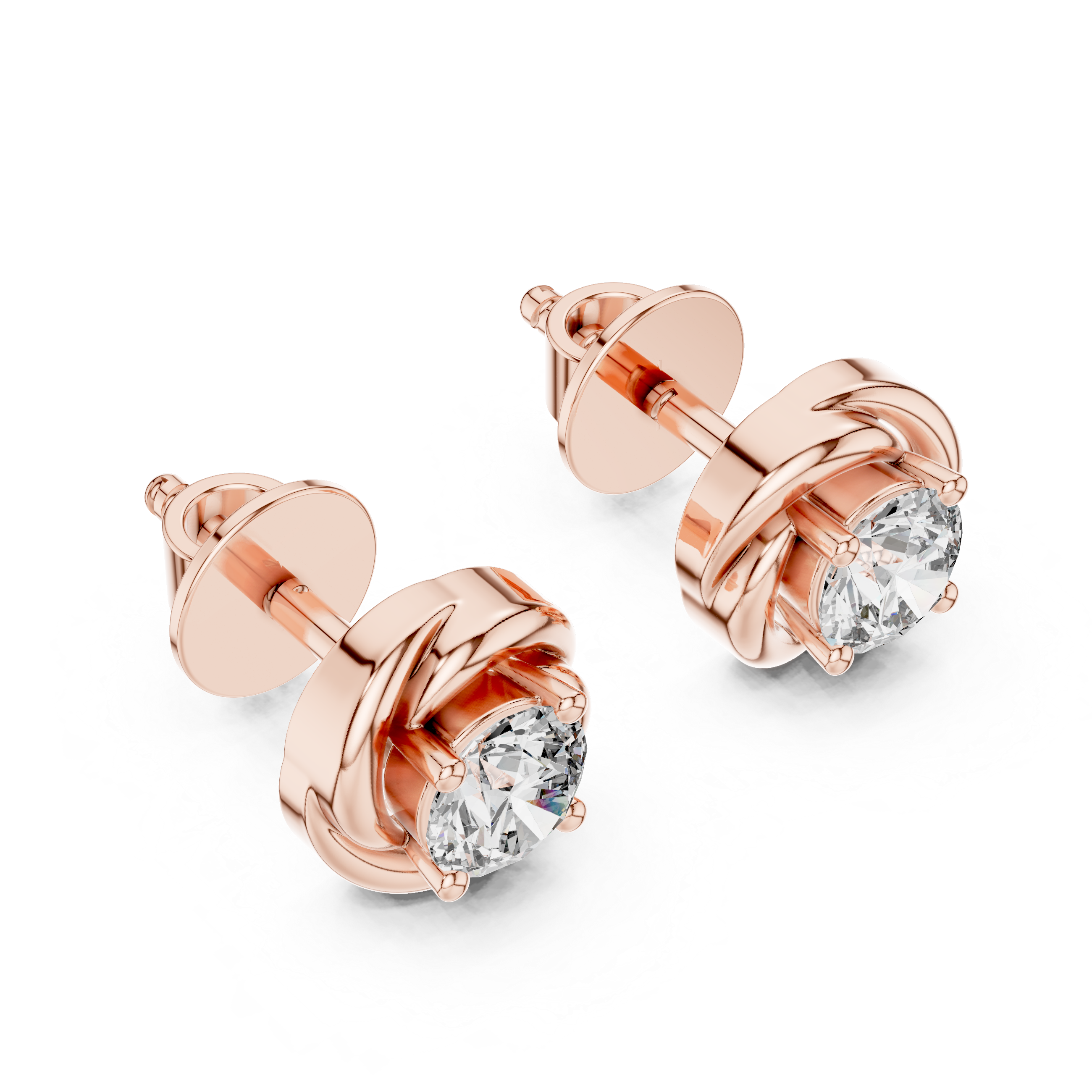 Round Brilliant Sculptural Swirl Lab-Grown Diamond Stud Earrings