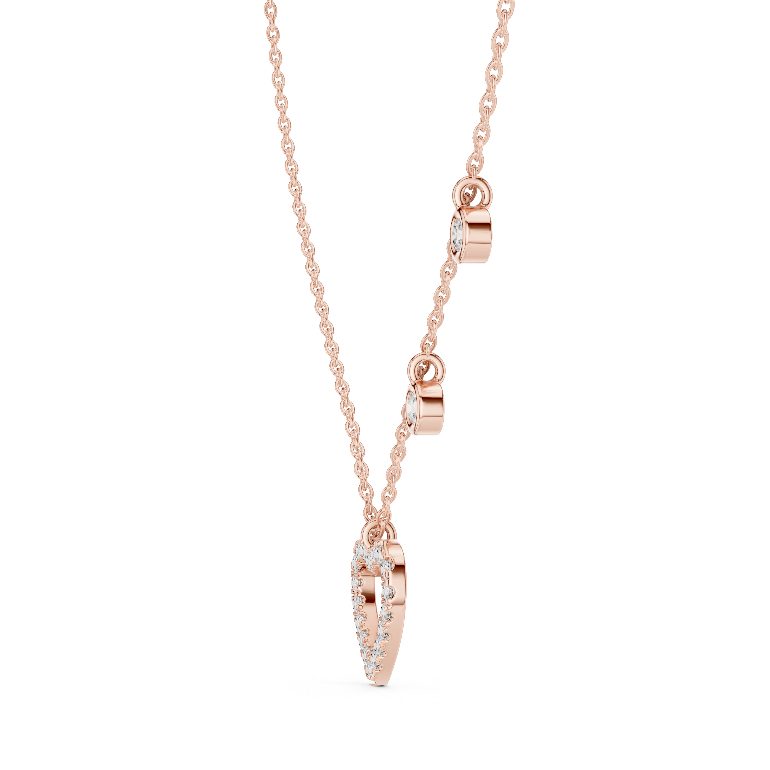 Diamond Heart Charm Station Necklace