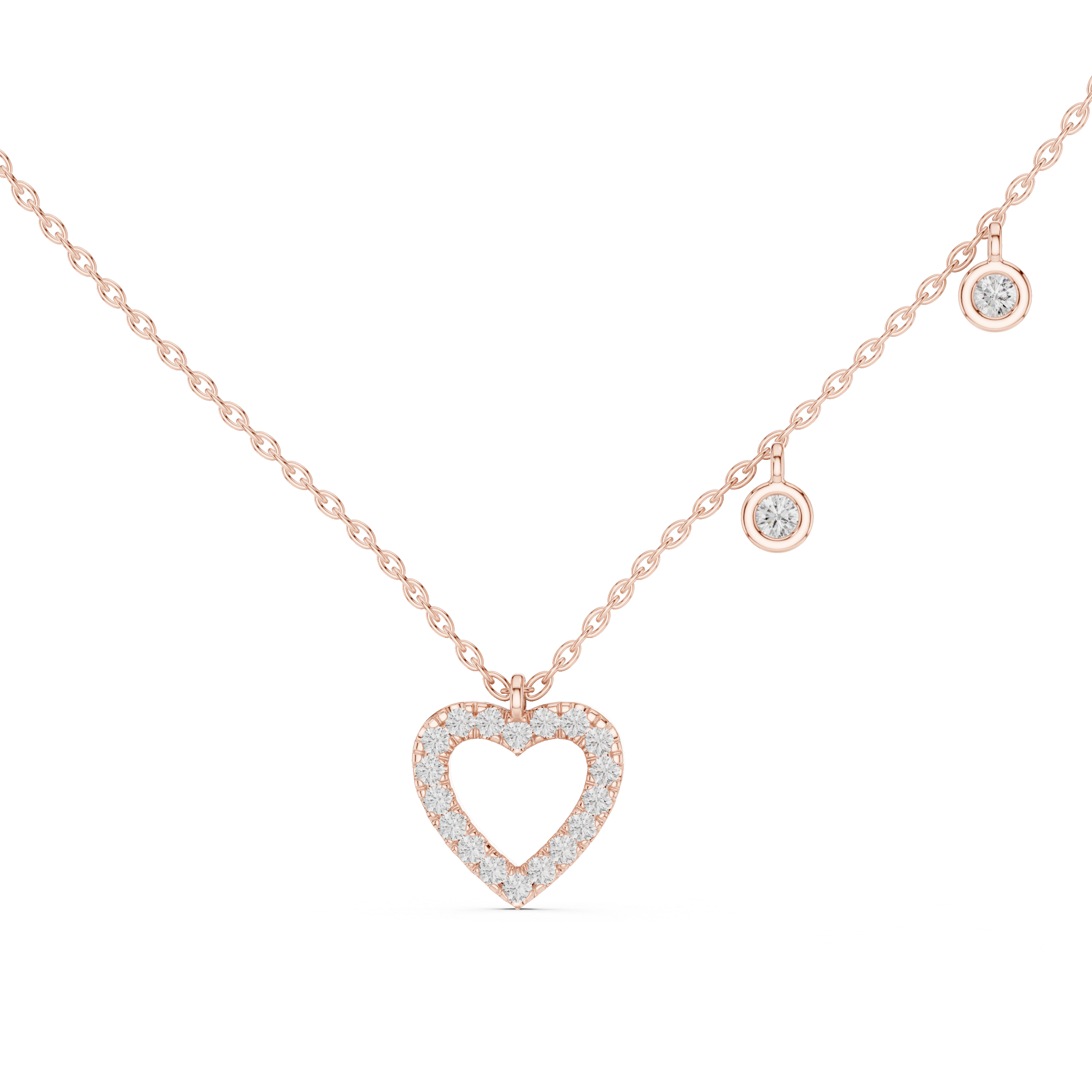 Diamond Heart Charm Station Necklace