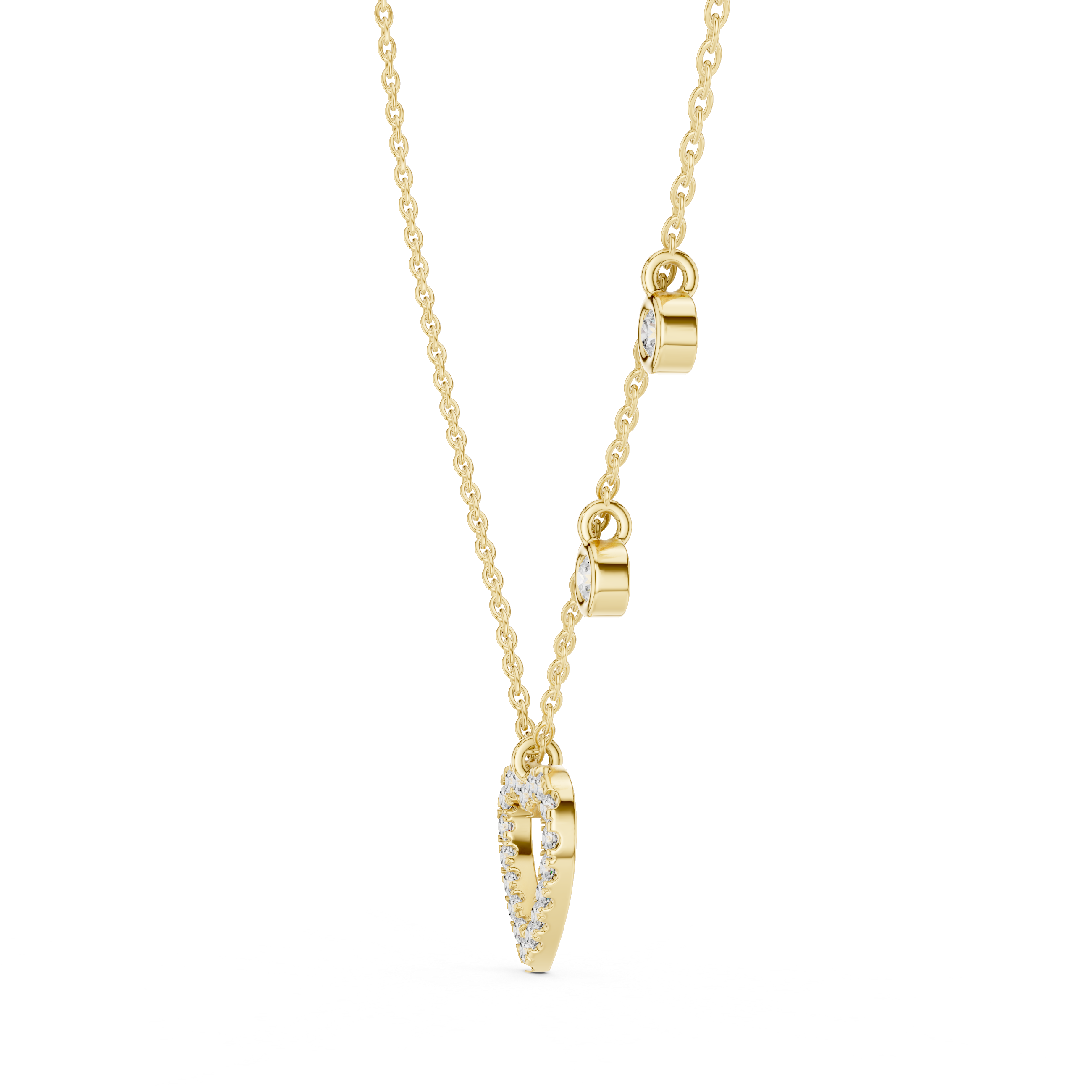 Diamond Heart Charm Station Necklace