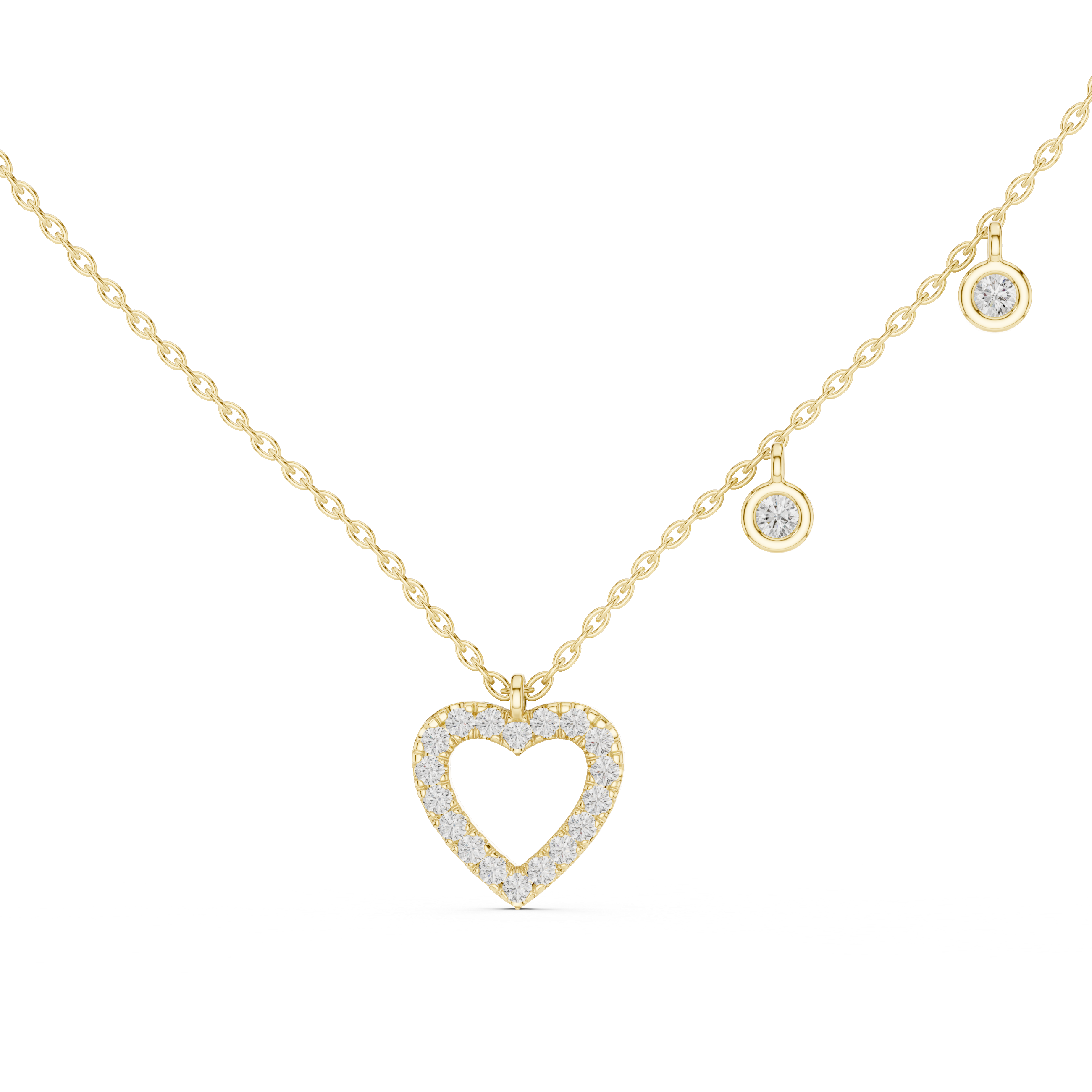 Diamond Heart Charm Station Necklace