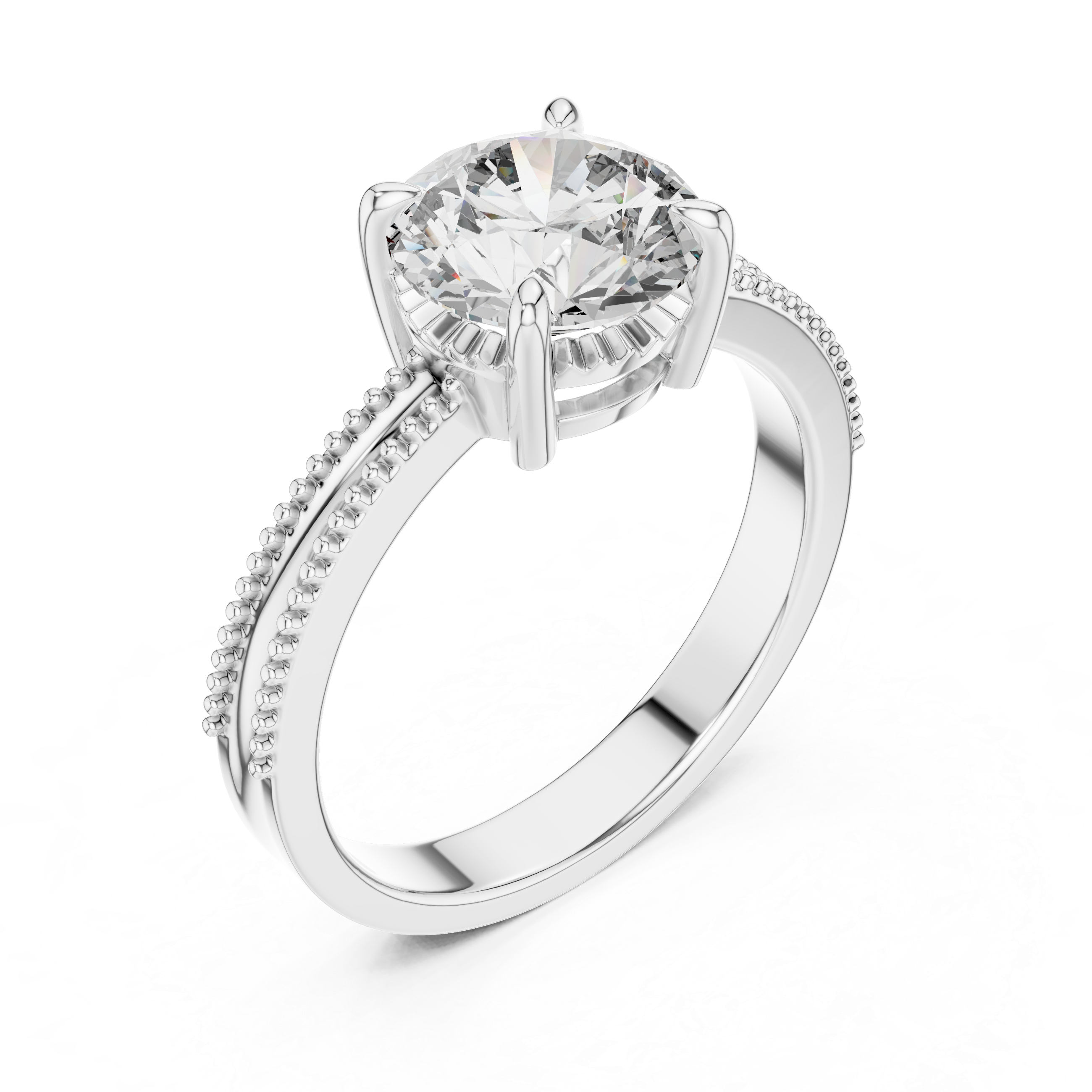 Classic Pavé Round Solitaire Engagement Ring – Design LR-0024