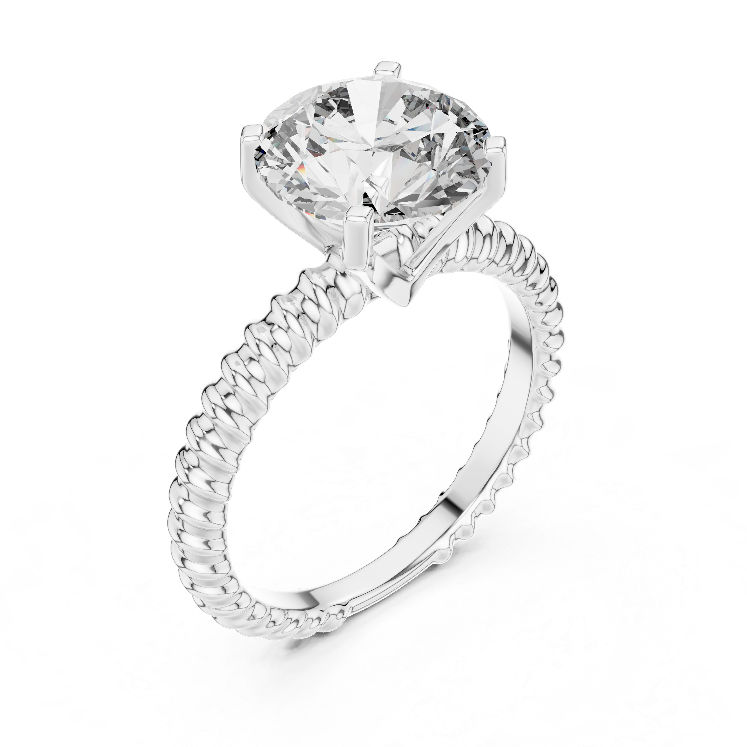 Rope-Texture Round Solitaire Engagement Ring – Design LR-0026