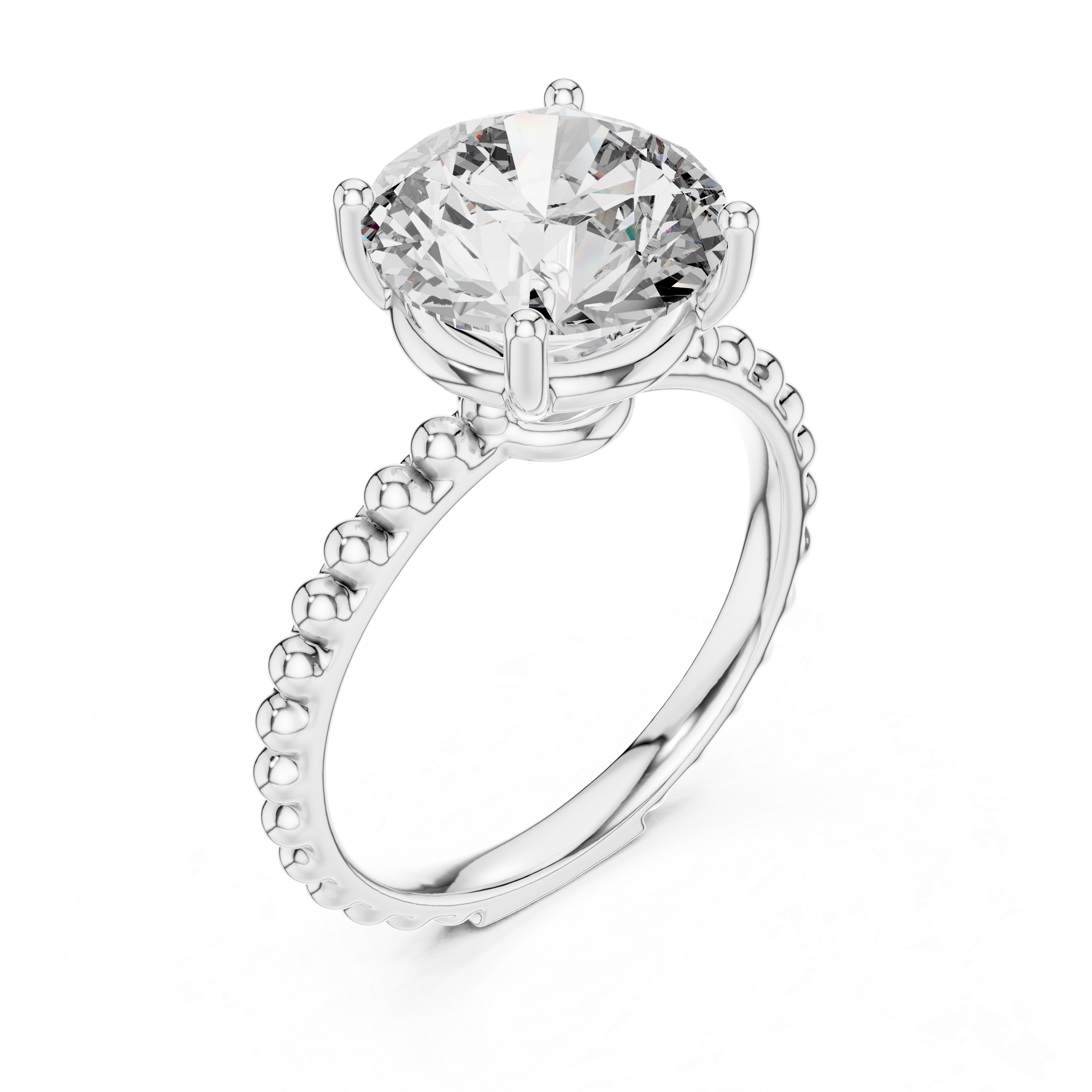 Sculpted Bead Round Solitaire Engagement Ring – Design LR-0028