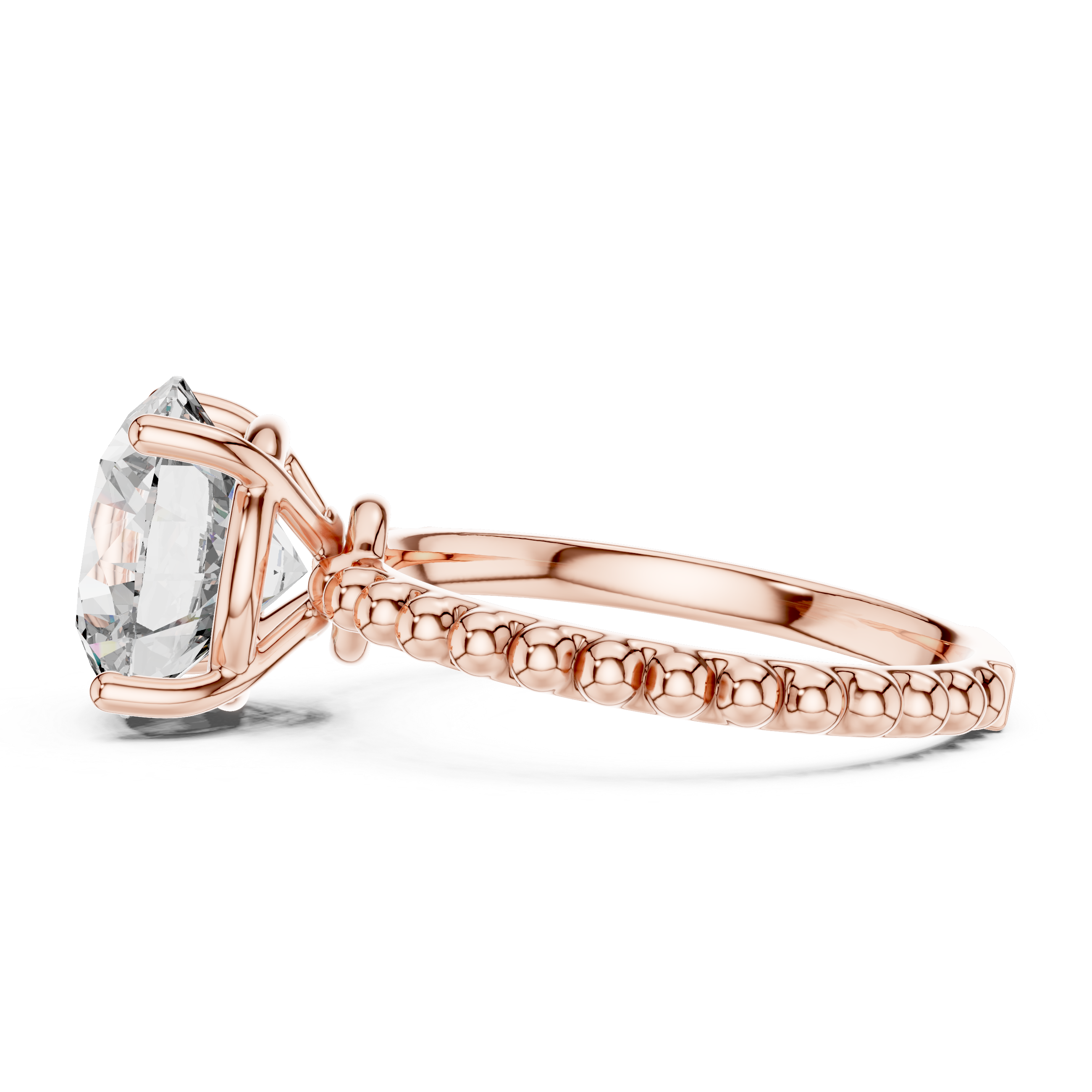 Sculpted Bead Round Solitaire Engagement Ring – Design LR-0028
