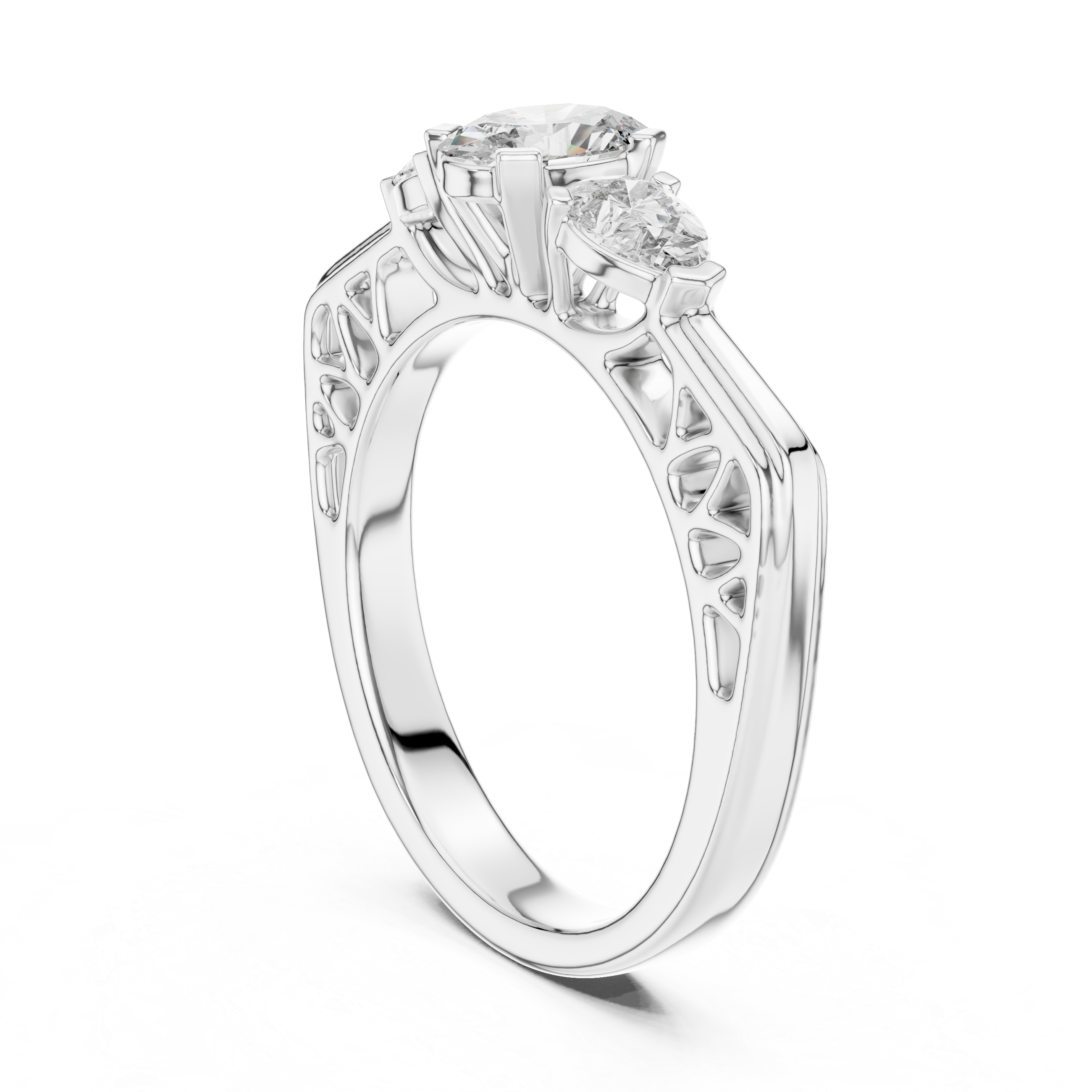 Three-Stone Pear Diamond Engagement Ring – Design LR-0031