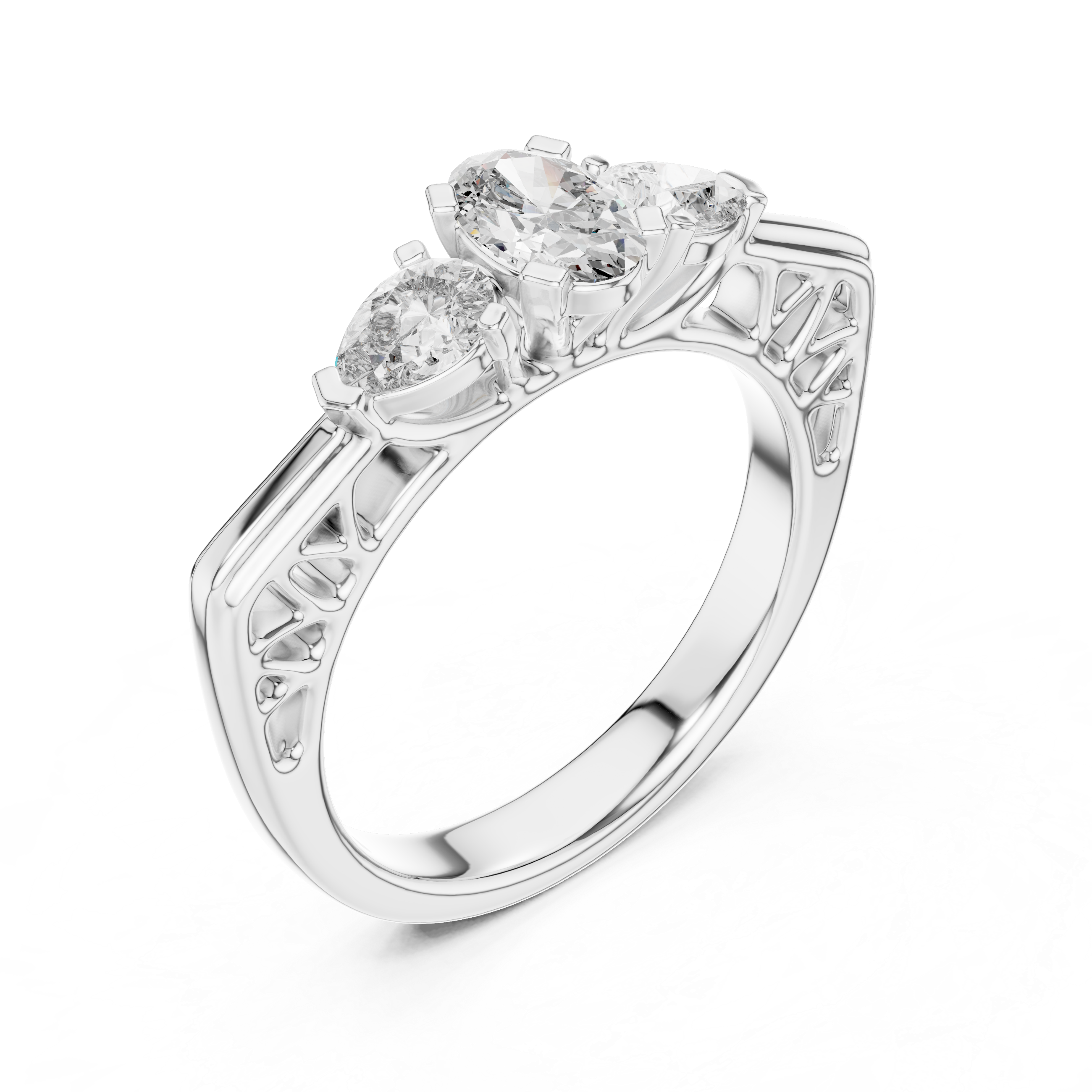 Three-Stone Pear Diamond Engagement Ring – Design LR-0031