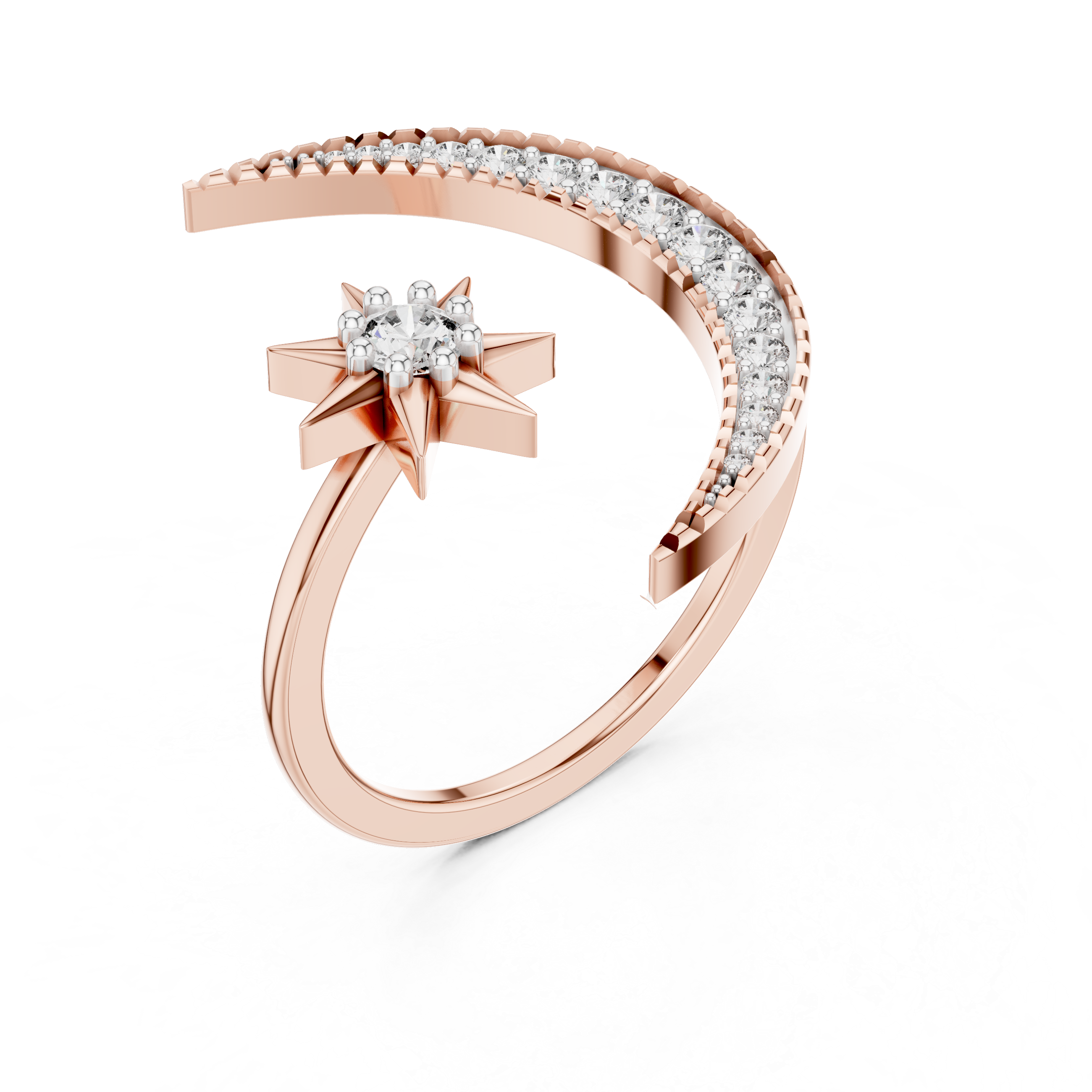 Diamond Crescent Moon and Star Ring – Design 12#10016