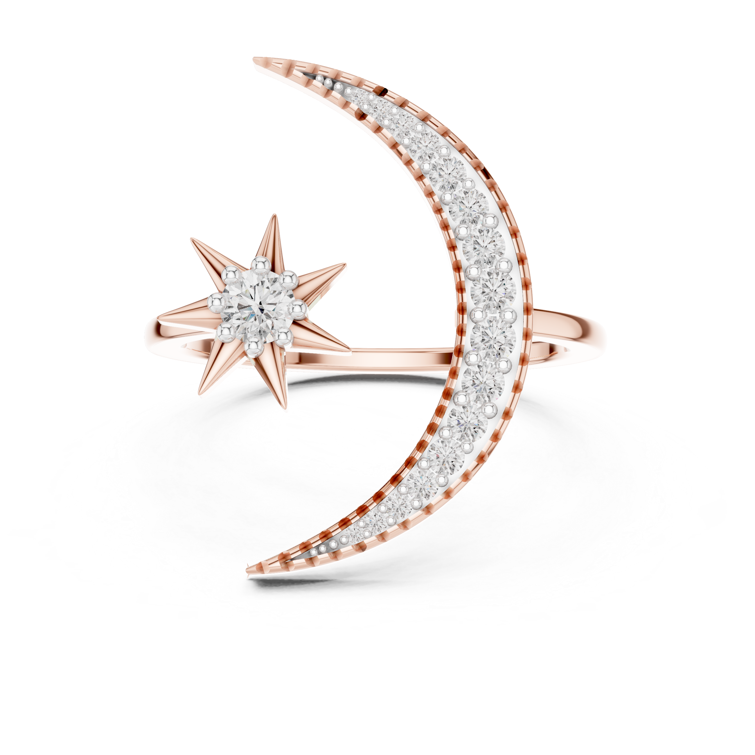 Diamond Crescent Moon and Star Ring – Design 12#10016