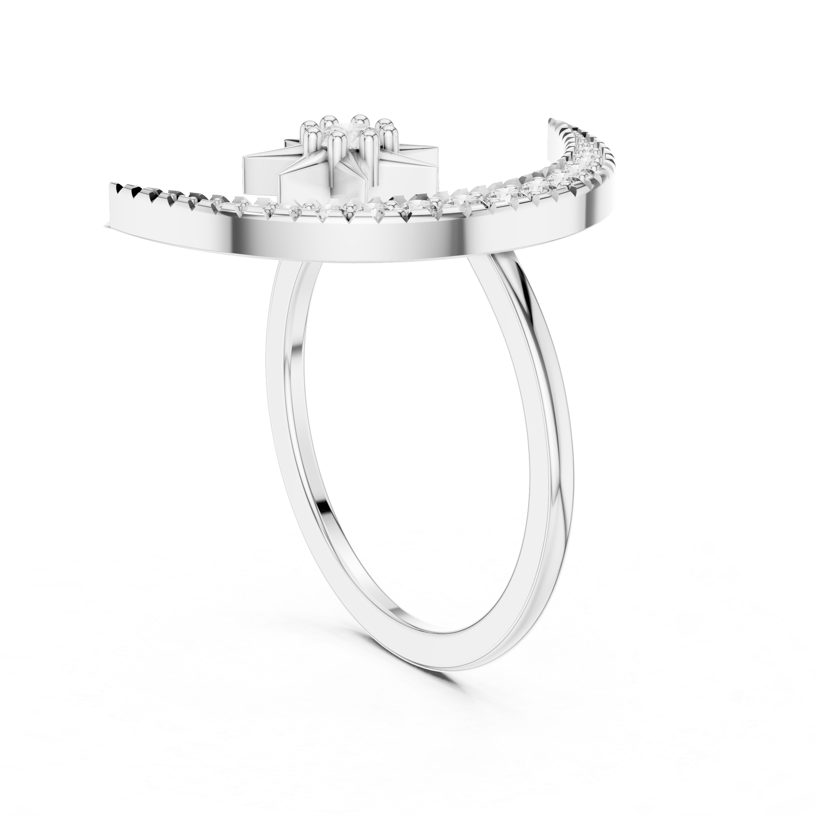 Diamond Crescent Moon and Star Ring – Design 12#10016