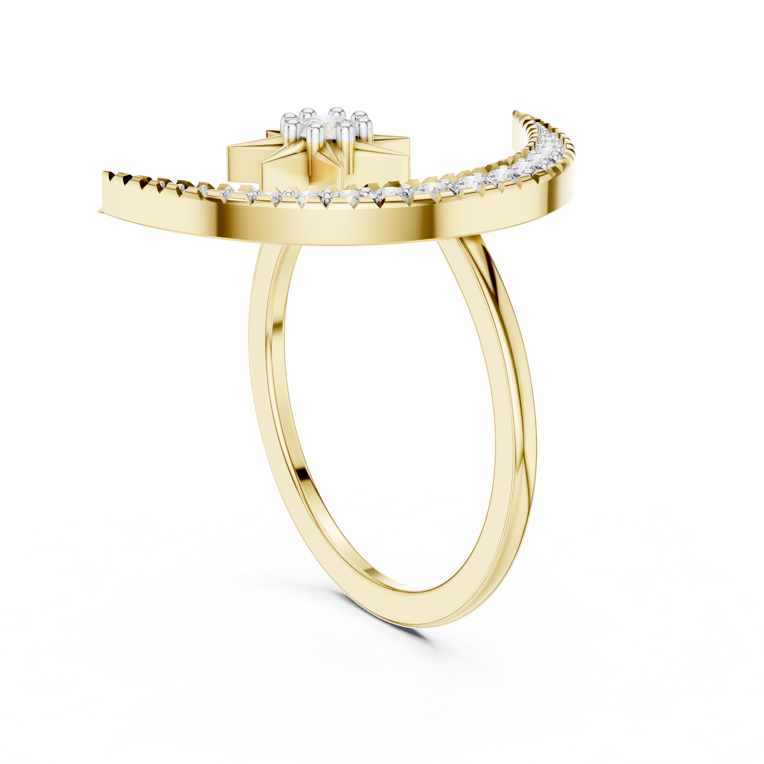 Diamond Crescent Moon and Star Ring – Design 12#10016
