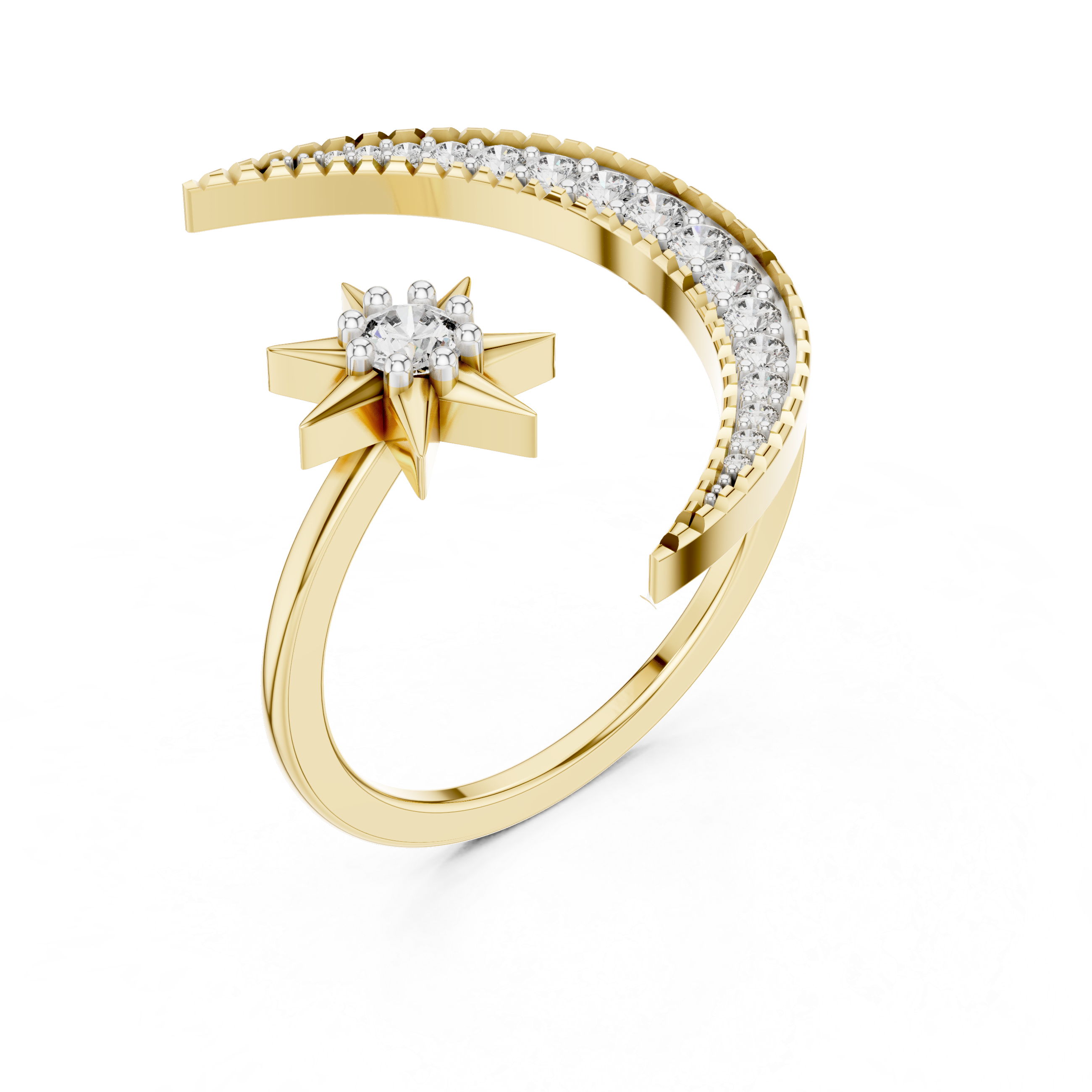 Diamond Crescent Moon and Star Ring – Design 12#10016