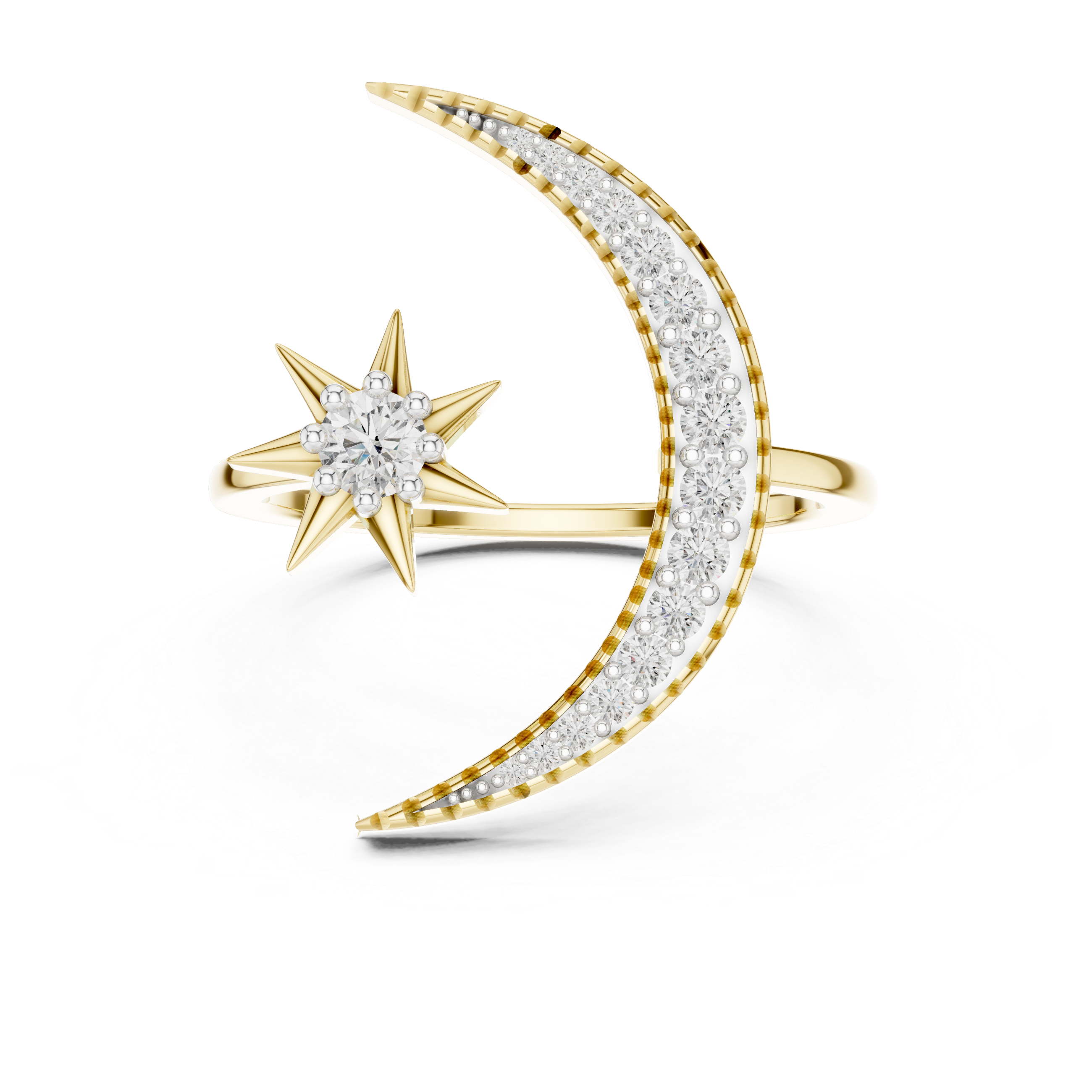 Diamond Crescent Moon and Star Ring – Design 12#10016