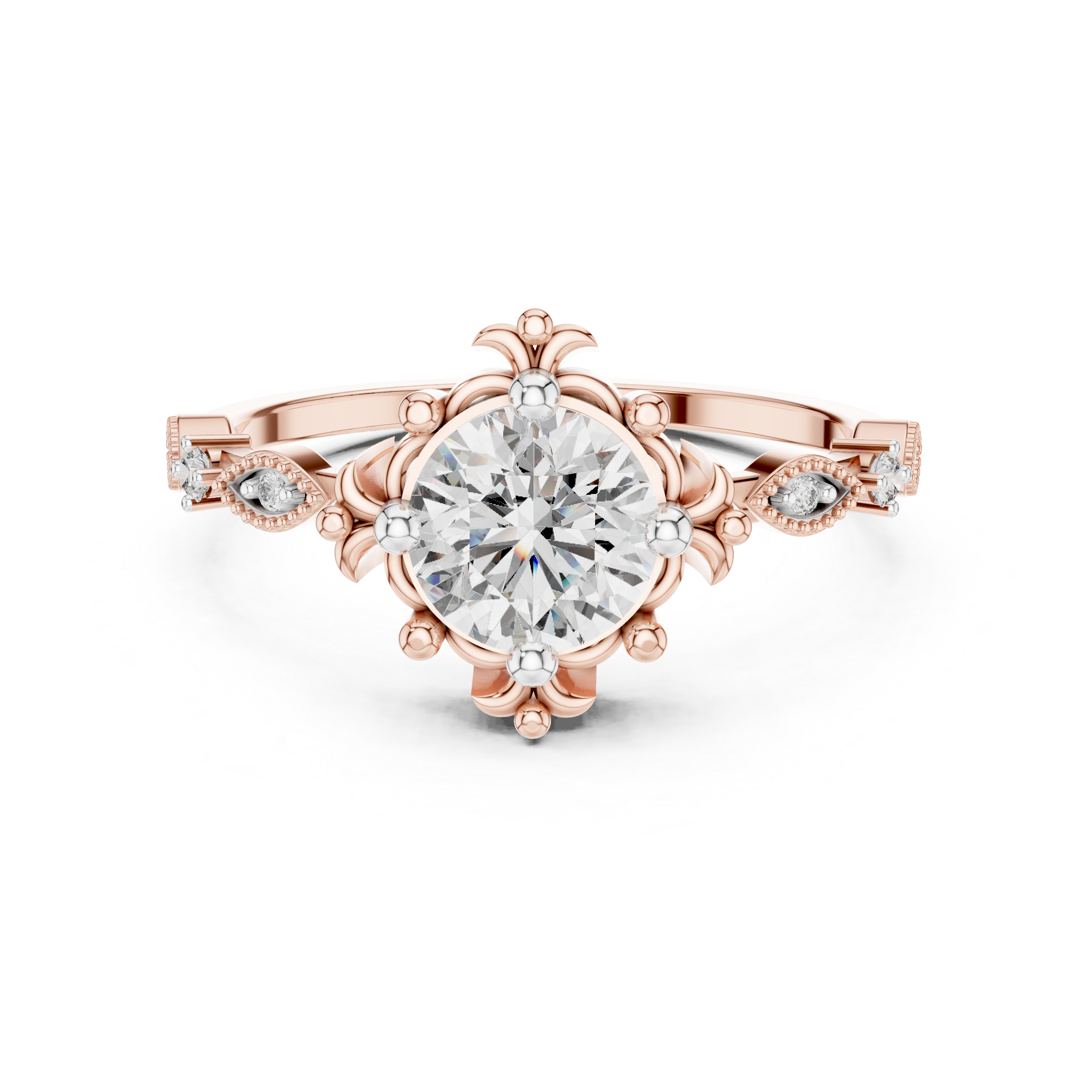 Vintage Floral Round Diamond Engagement Ring – Design 12#10017