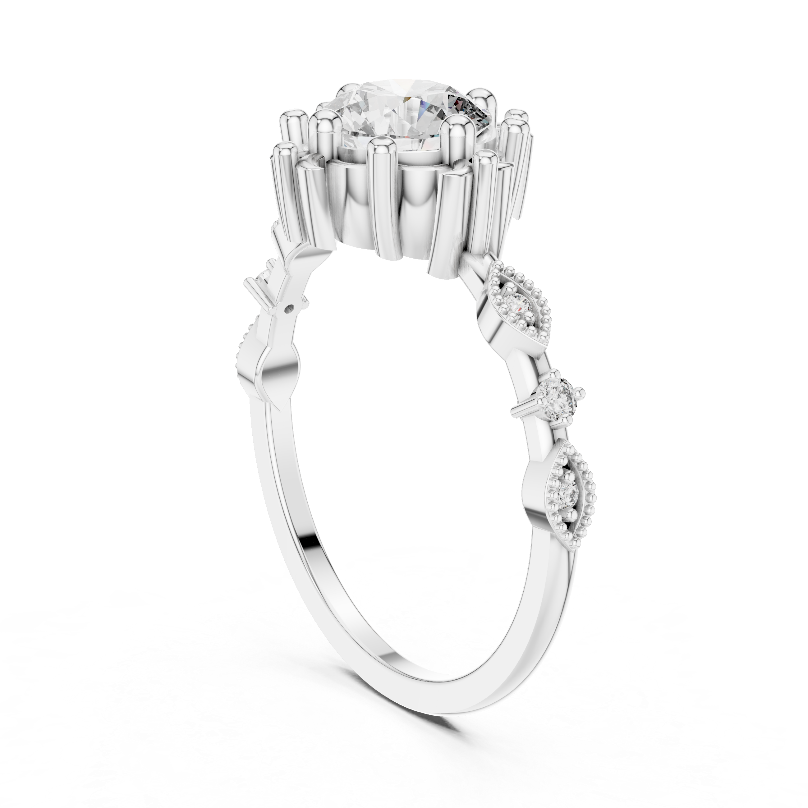 Vintage Floral Round Diamond Engagement Ring – Design 12#10017