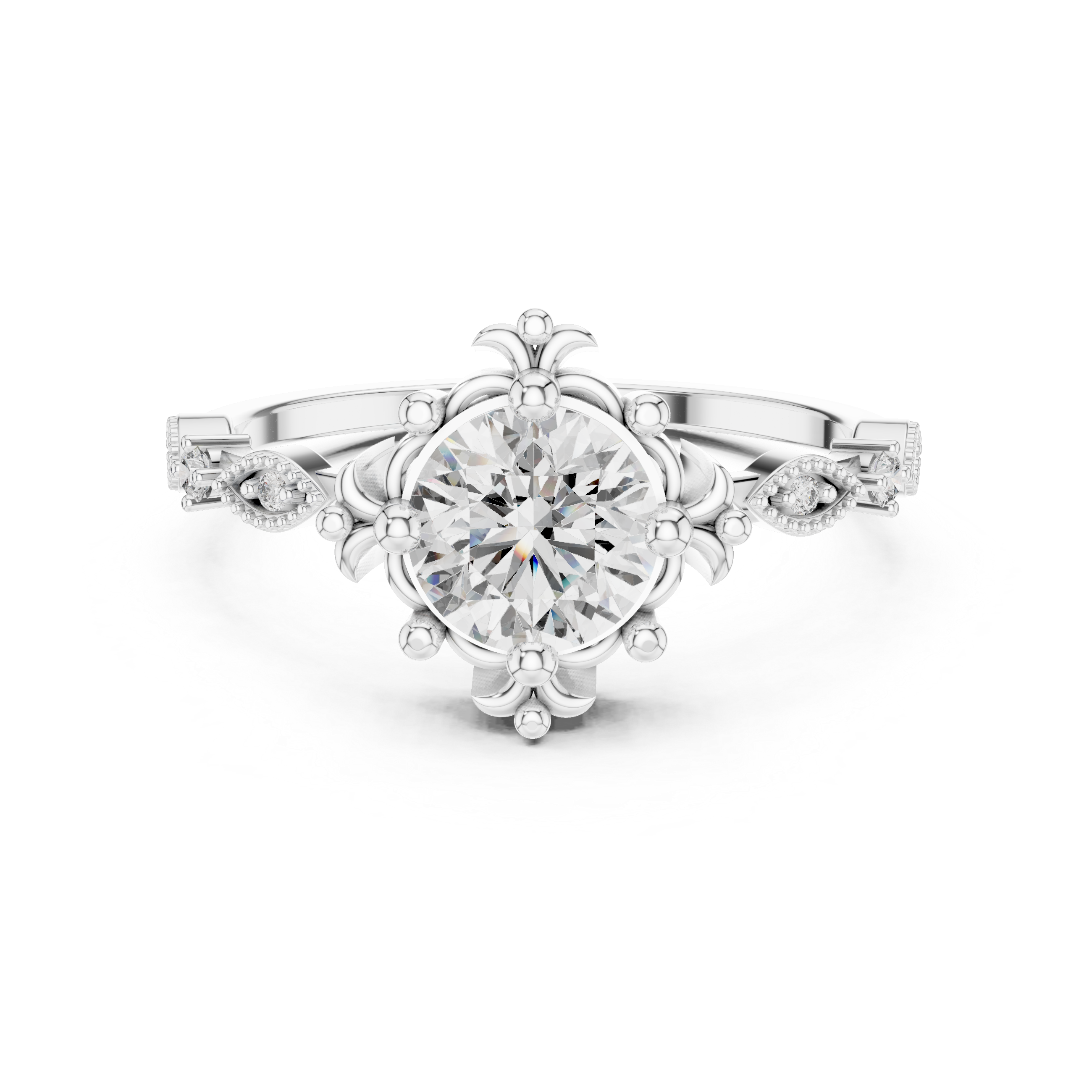Vintage Floral Round Diamond Engagement Ring – Design 12#10017