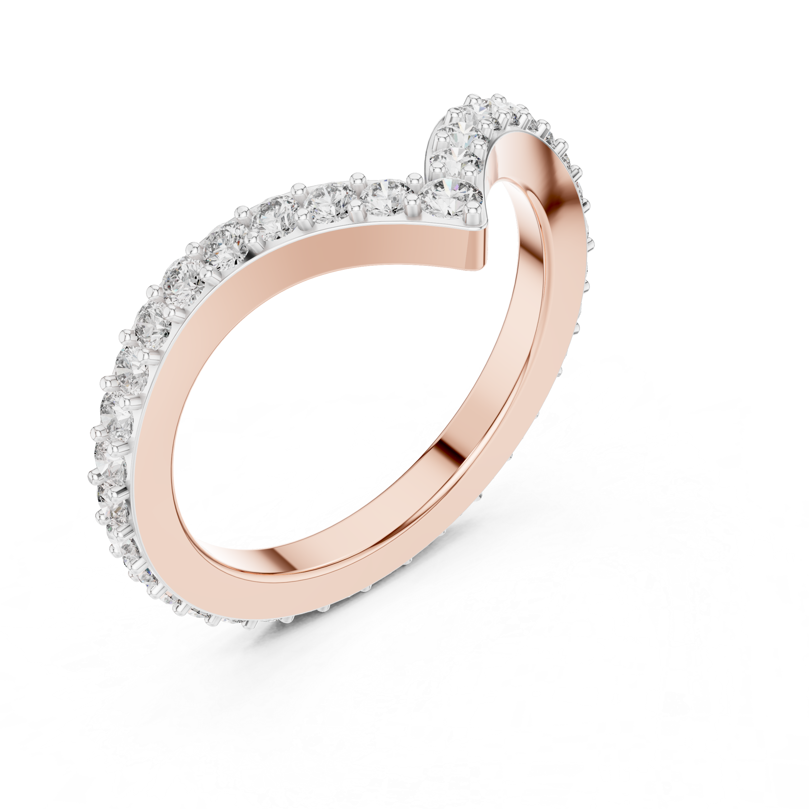 Curved V-Shaped Diamond Wedding Band – Design 12#10018