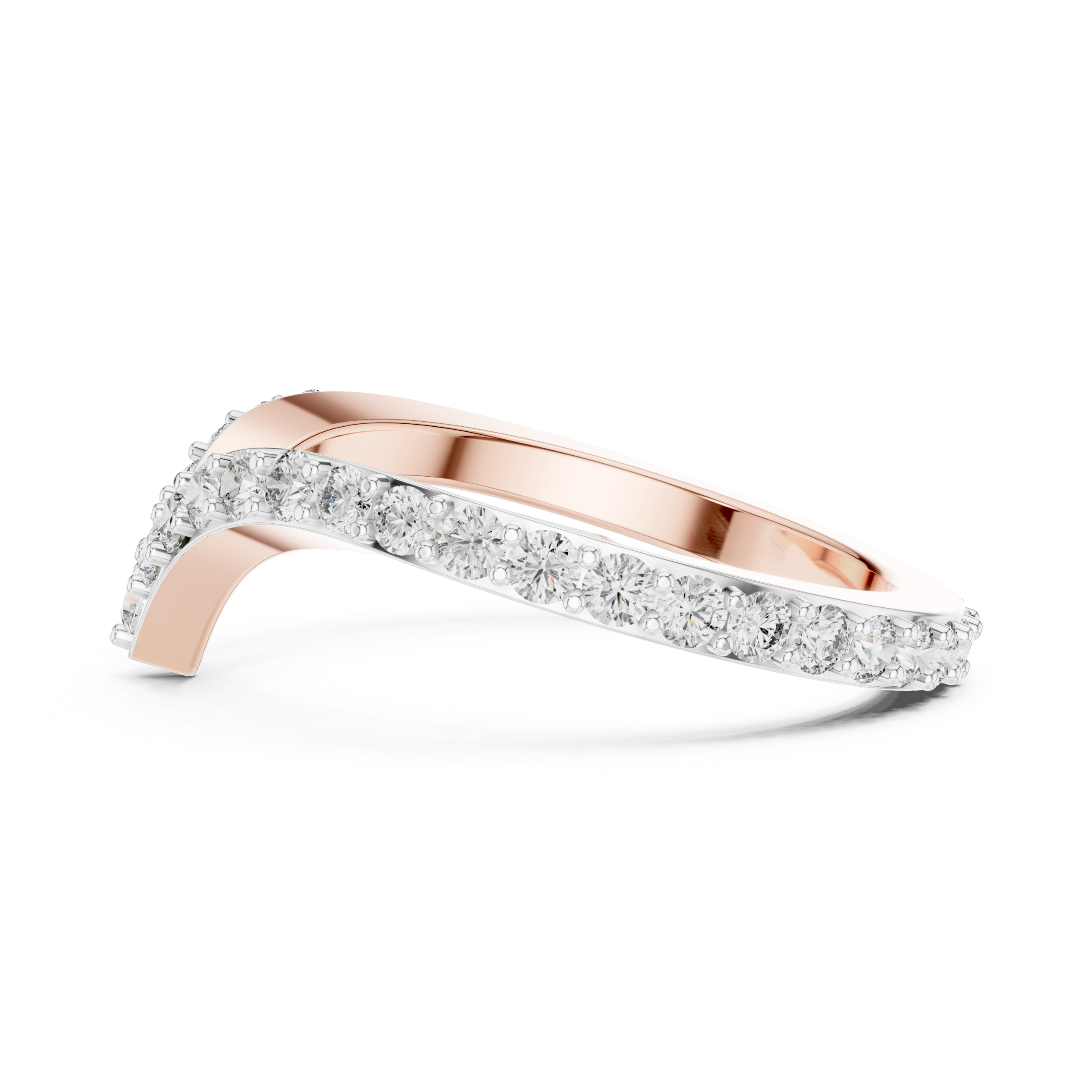 Curved V-Shaped Diamond Wedding Band – Design 12#10018