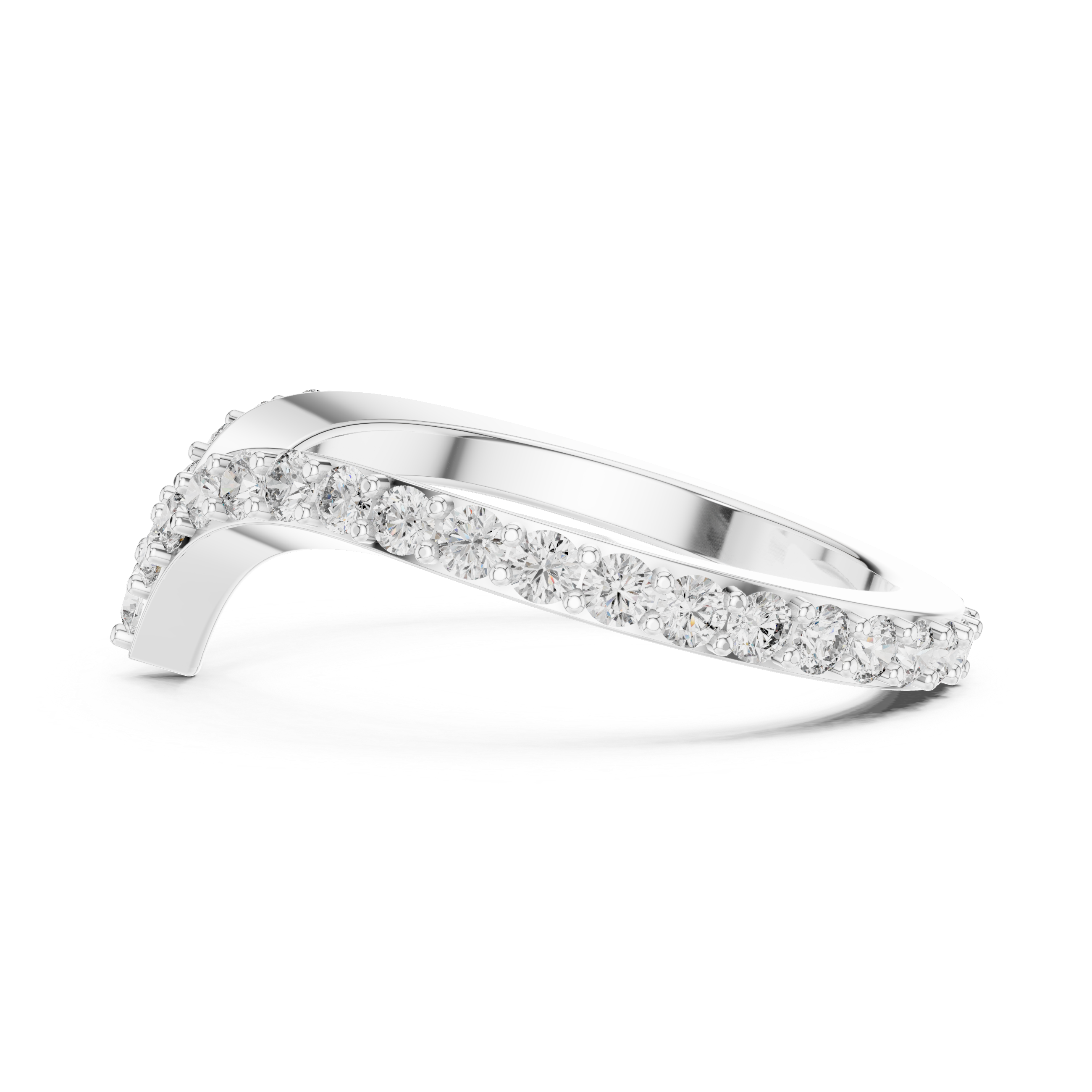Curved V-Shaped Diamond Wedding Band – Design 12#10018