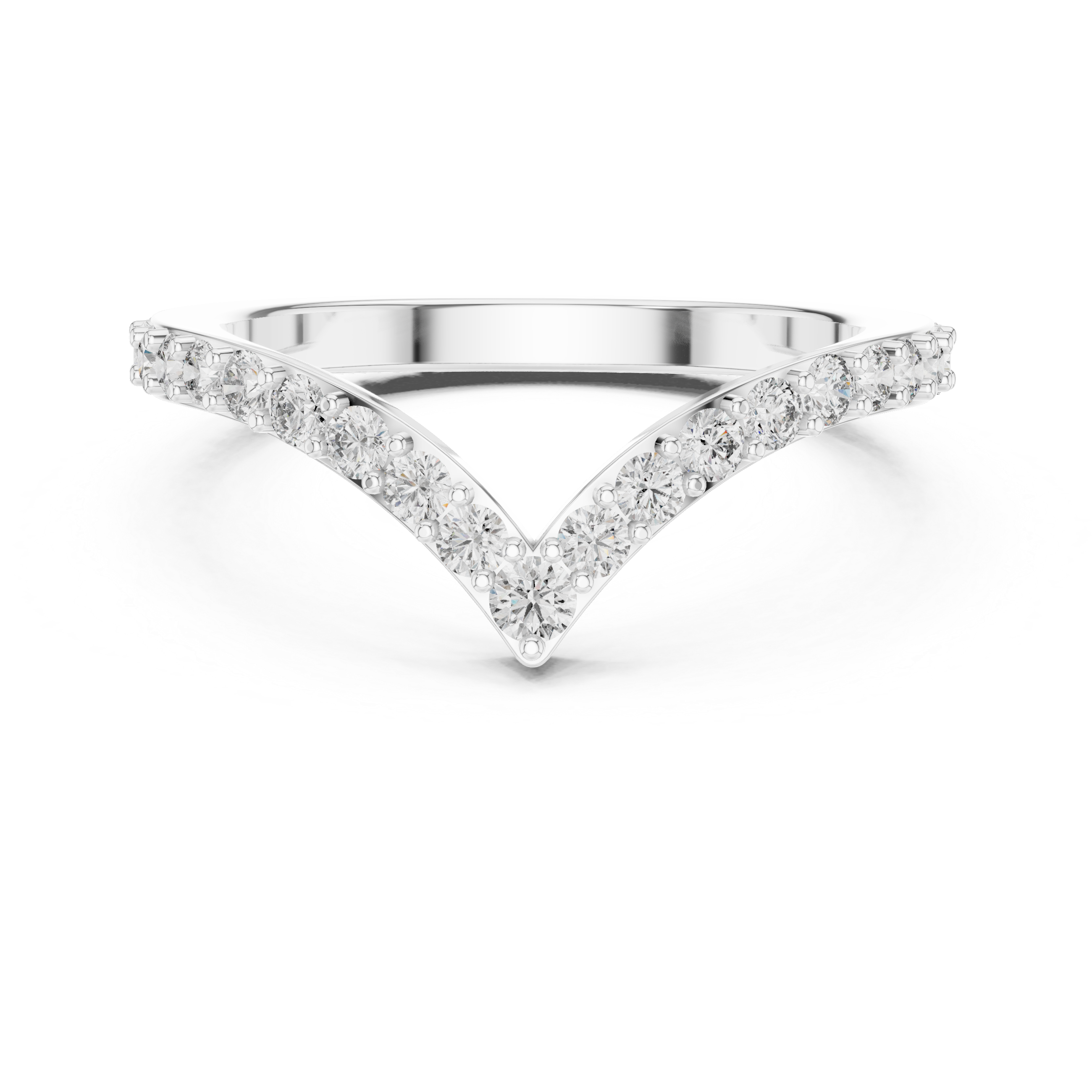 Curved V-Shaped Diamond Wedding Band – Design 12#10018